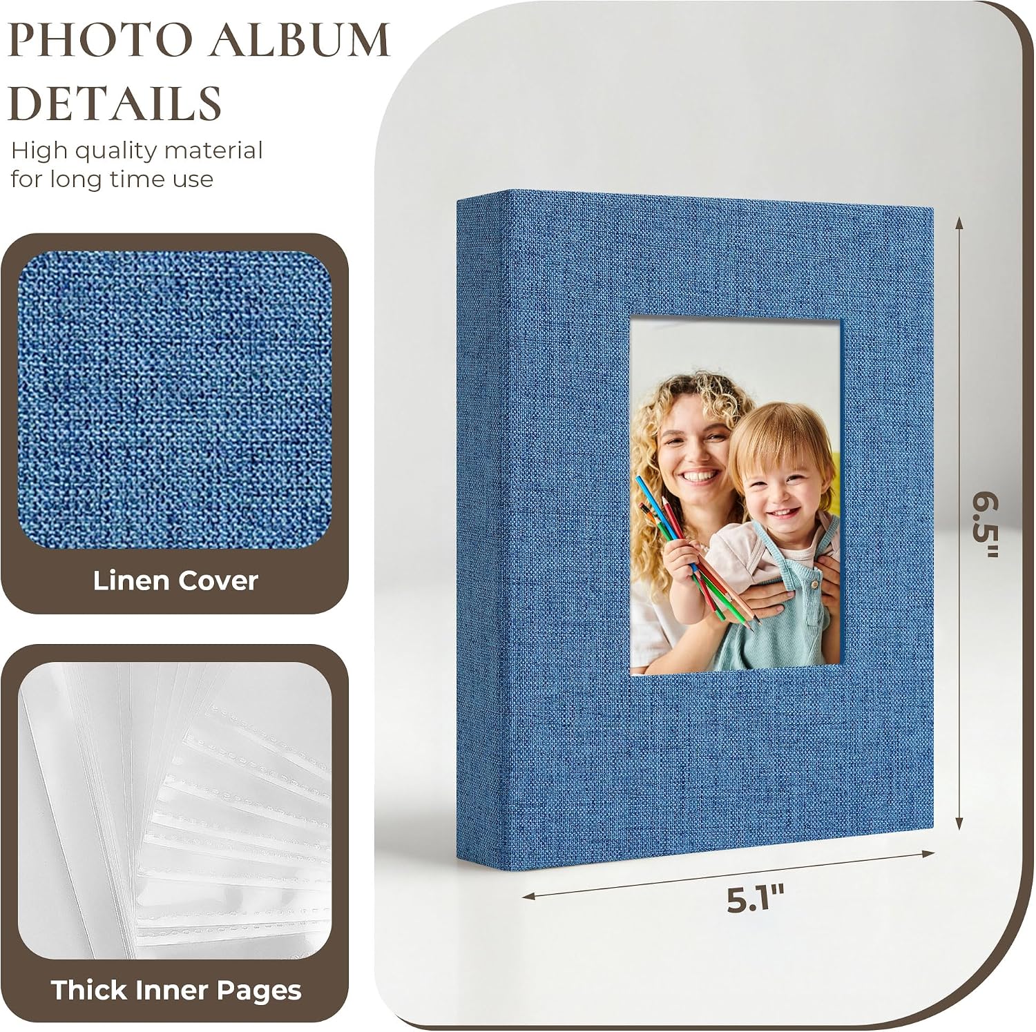 Vienrose Small Photo Album 4x6 Photos, 2 Pack Linen Cover Mini Photo Book, 26-Page Holds 52 Pictures, Baby Memory Book & Gift, Lightweight Brag Book for Photos, Artwork & Postcards Storage, Blue