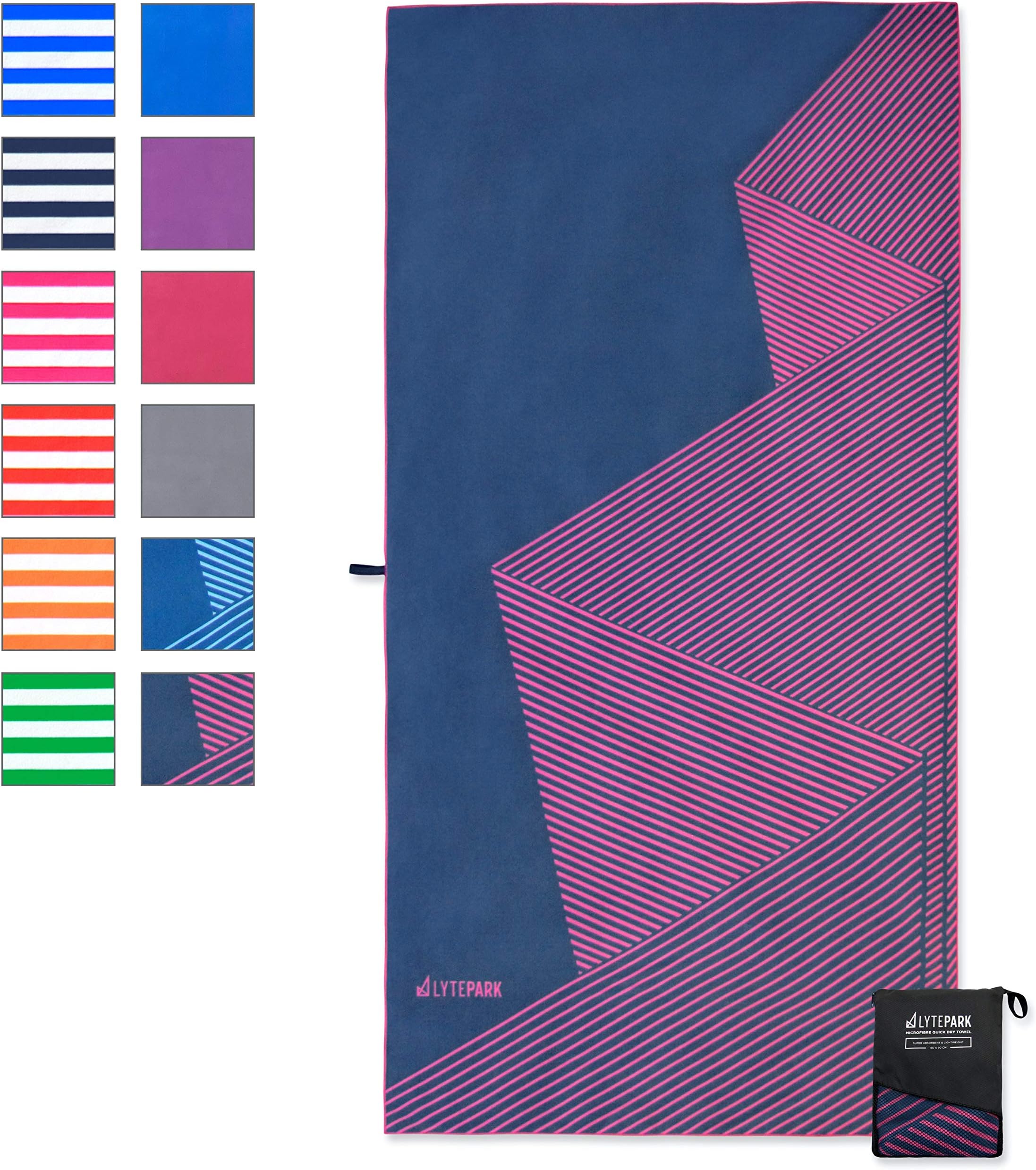 Microfiber Beach Towel Extra Large - XL & Oversized, Quick Dry, Lightweight & Ultra Compact Zipper Bag - Ideal for Travel, Yoga, Gym, Swim, Backpacking, Hiking and Camping - 70x35 Inches