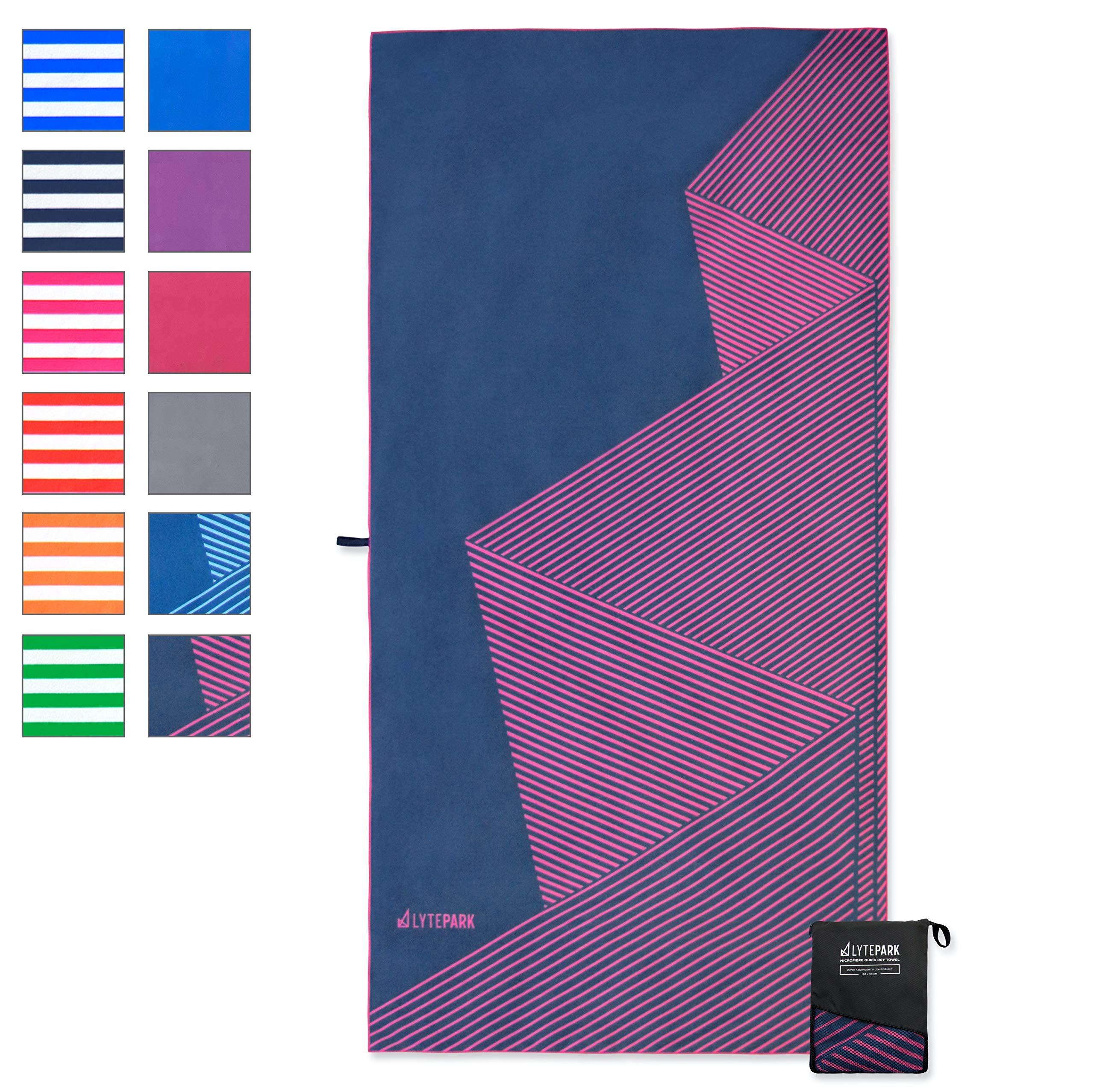 Microfiber Beach Towel Extra Large - XL & Oversized, Quick Dry, Lightweight & Ultra Compact Zipper Bag - Ideal for Travel, Yoga, Gym, Swim, Backpacking, Hiking and Camping - 70x35 Inches