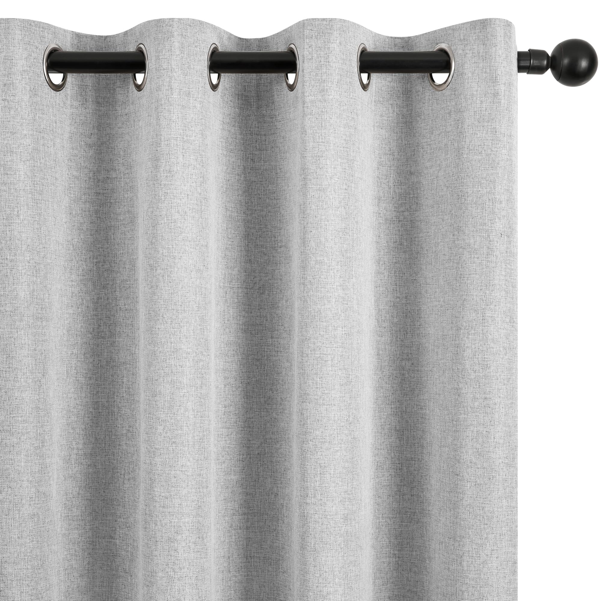 Deconovo 100% Blackout Curtains with TPU Backing Energy Saving Faux Linen Thermal Insulated Eyelet Curtains for Bedroom, Light Grey, W52 x L63 Inch 2 Panels
