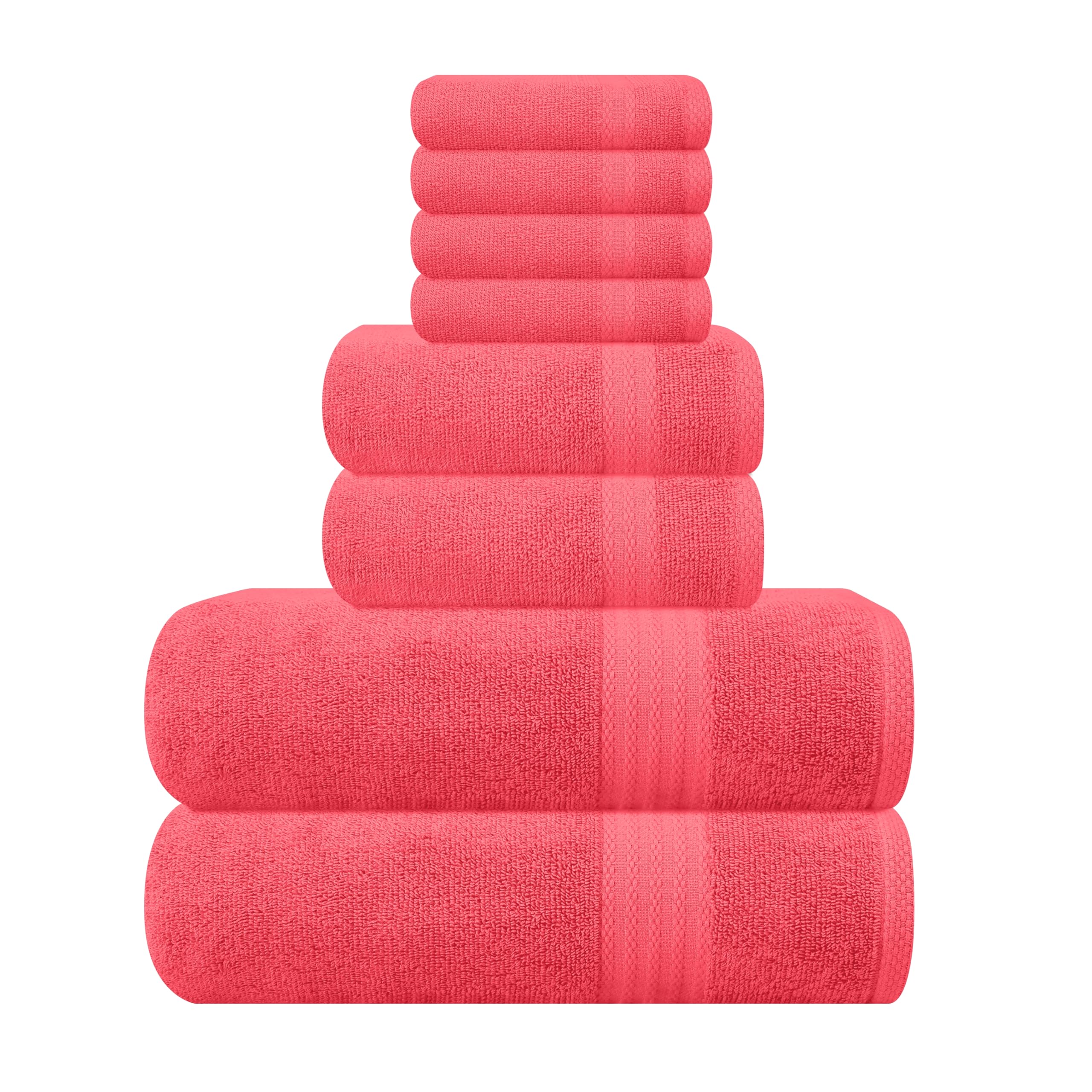 GLAMBURG Ultra Soft 8-Piece Towel Set - 100% Pure Ringspun Cotton, Contains 2 Oversized Bath Towels 27x54, 2 Hand Towels 16x28, 4 Wash Cloths 13x13 - Ideal for Everyday use, Hotel &amp; Spa - Coral Orange