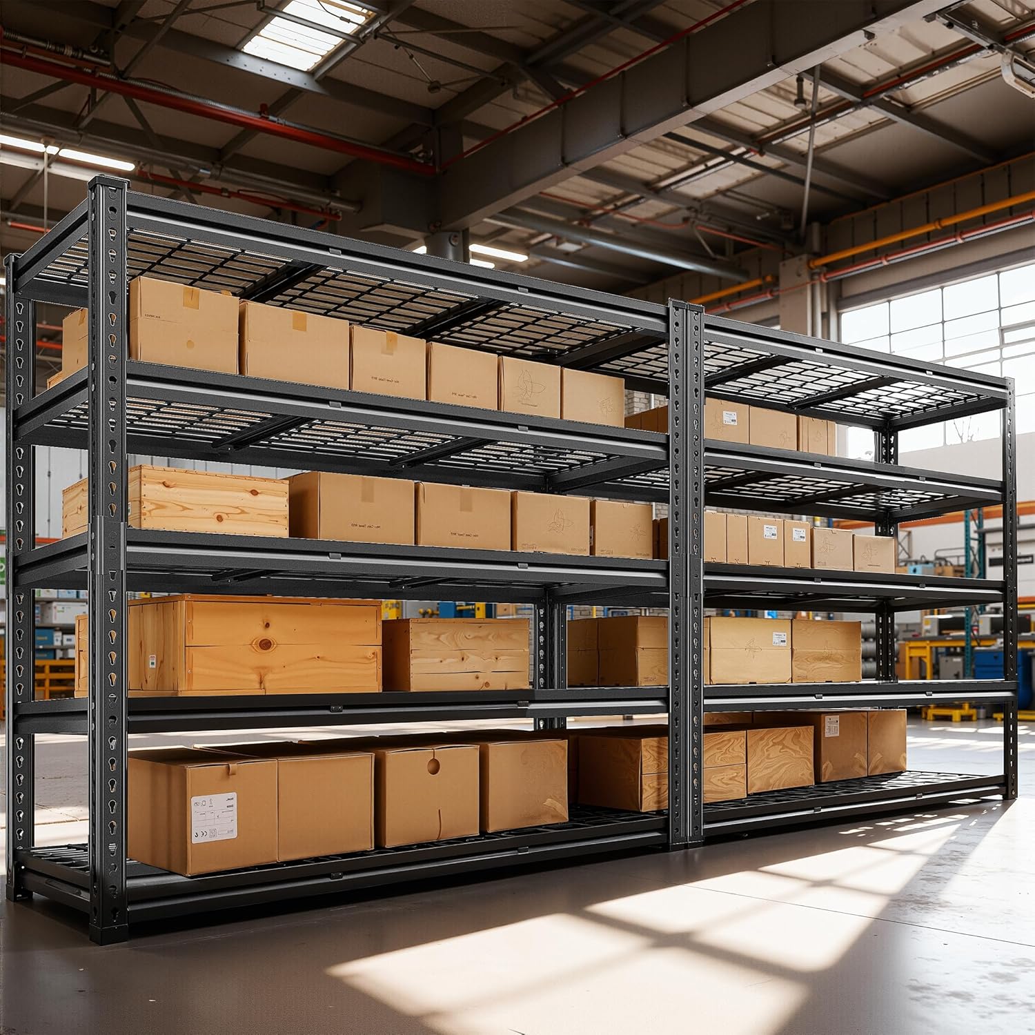 REIBII 3050LBS Garage Shelving Storage Shelves Heavy Duty 5-Tier Adjustable Metal Shelving Easy Assembly Storage Shelf for Garage Basement Warehouse Pantry, 48.2" W X 24.1" D X 72.2" H
