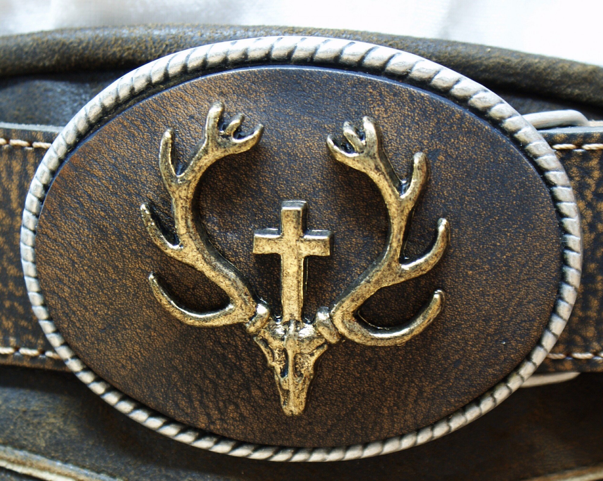 Trachtengürtel Hirsch echt vergoldet Herren Trachten-Gürtel für Lederhose Ledergürtel echt Leder braun mit Patina Handarbeit Made in Austria Unikat Hirschkopf Jagd Jäger