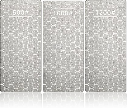 3Pcs Diamond Sharpening Stone Set Diamond Plate Professional Bench Stone for Kitchen Sharpening Dull Blunt or Tired Edges, 5.9 x 2.48 Inches600 Grit, 1000 Grit, 1200 Grit