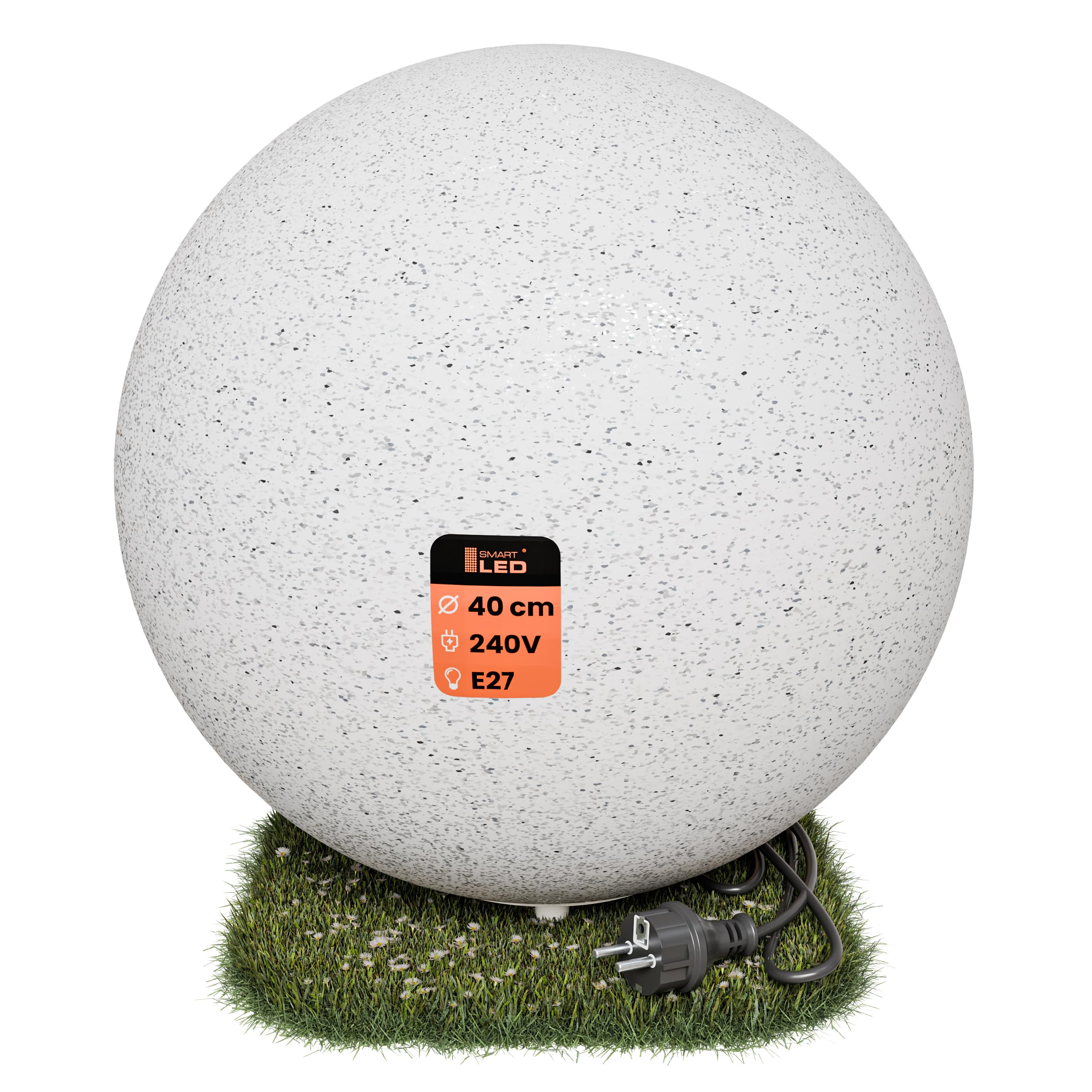 Stone IP65 Kugelleuchte für Garten - 40 cm Kugel Außenleuchte Naturstein Optik - E27 230V - winterfest - Erdspieße (Ø 40 cm)