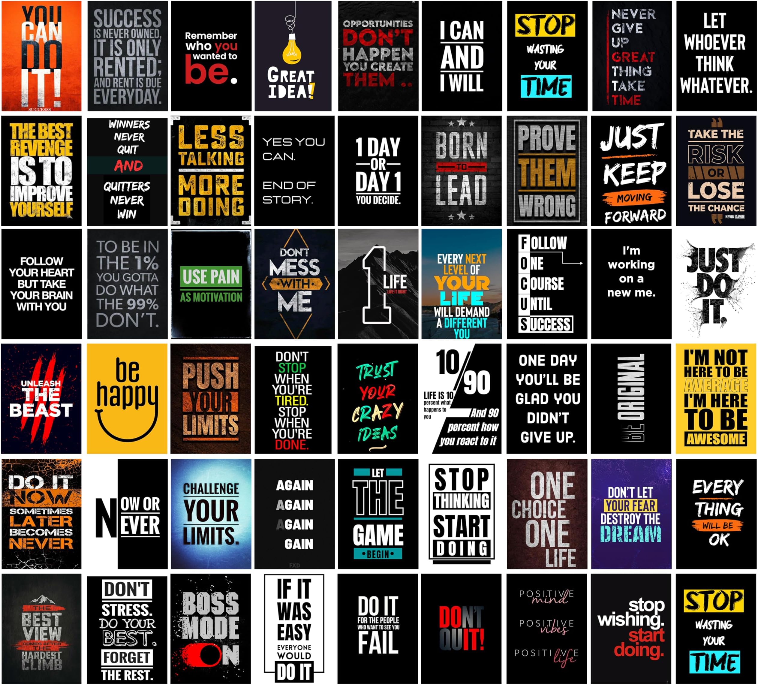 Motivational Poster Pack Of 54 - 6x4 Inch Posters Aesthetic Postcards - Inspirational Motivationals Quotes Posters Walls Stickers For Study Room - Office Walls Stickers - Motivationals Gifts Photographic Paper