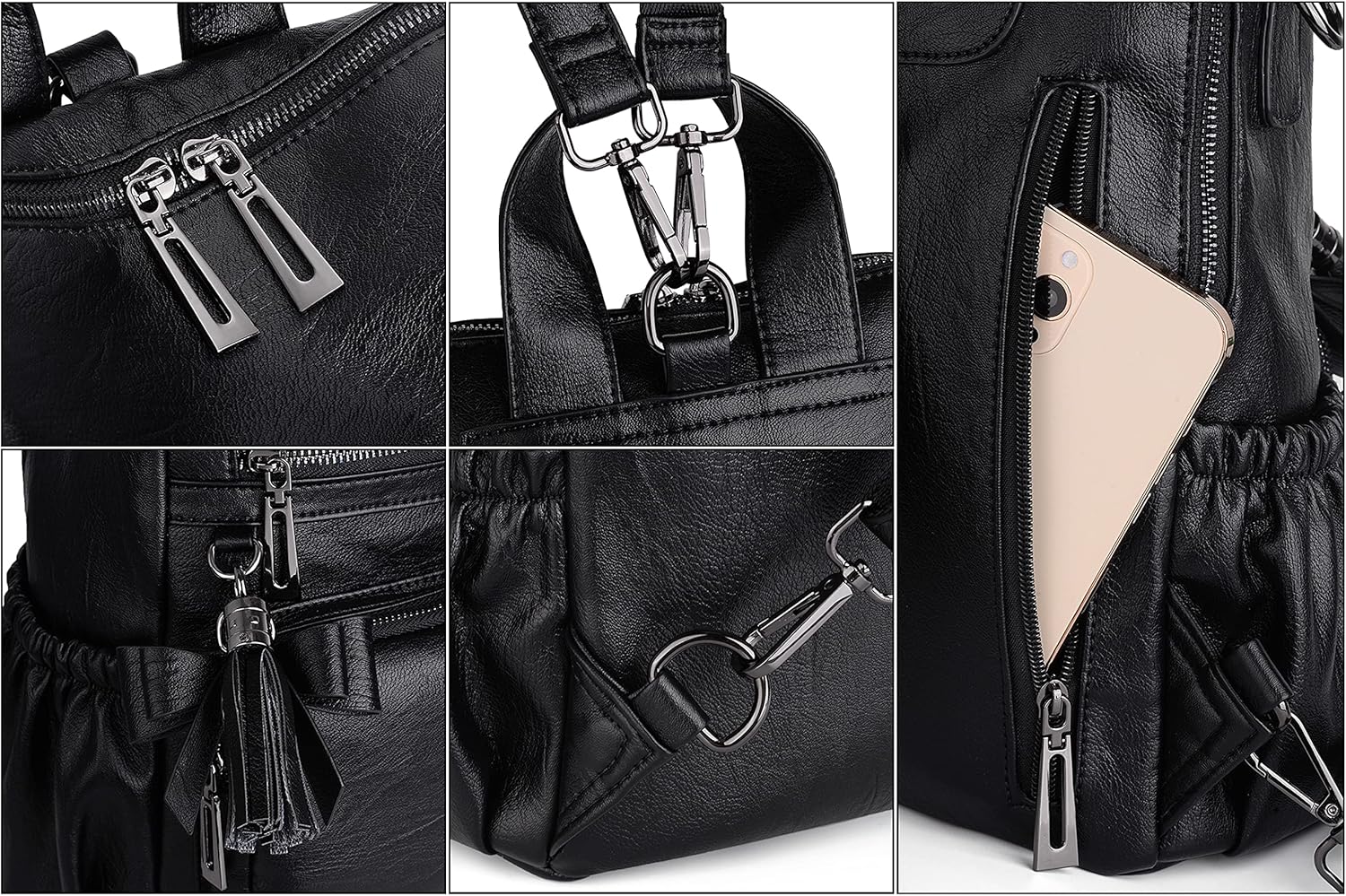 UTO Women Backpack Purse Leather Vegan Ladies Fashion Designer Rucksack Convertible Travel Shoulder Bag with Tassel - Image 5