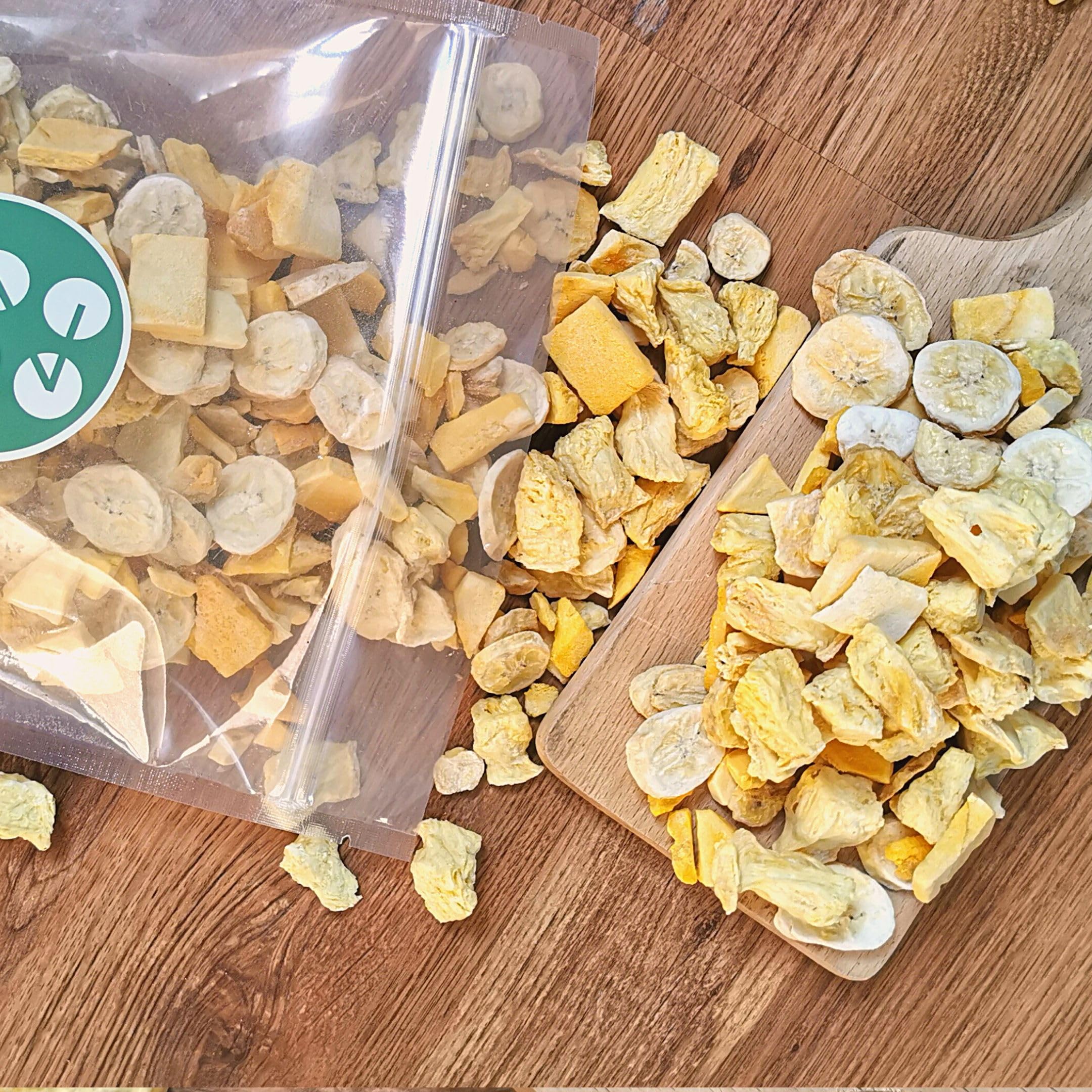 Frutas Liofilizadas | XL 350g Mezcla Plátano Seca, Piña, Mango | Fruta Seca Pura | Comida Liofilizada | Freeze Dried Fruit Tropical Banana Mango Pineapple Mix | Fruta Tropical ZingyZoo