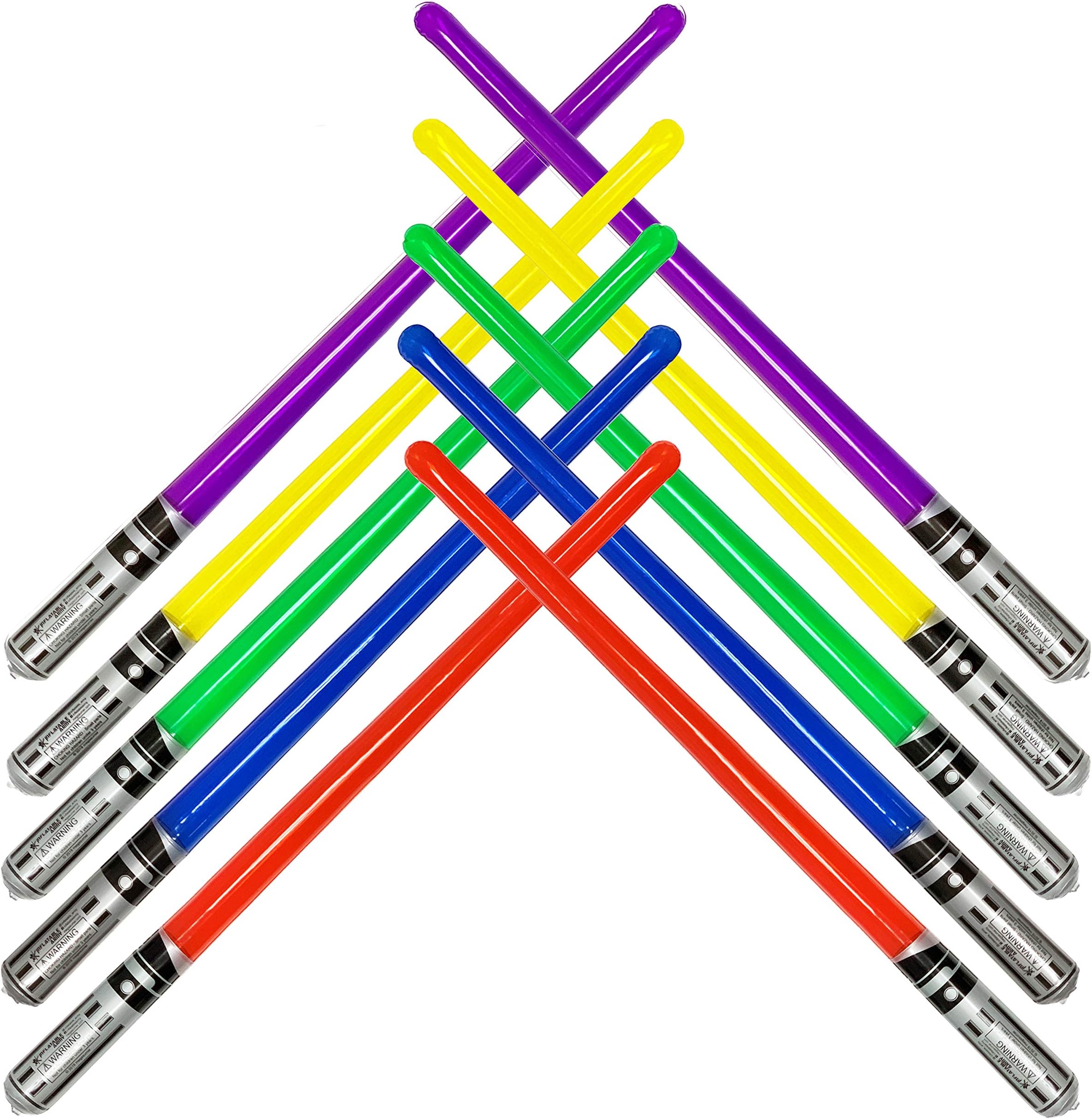 Pack of 10 Inflatable Light Saber Sword Toys - 2 Red, 2 Blue, 2 Green, 2 Purple, 2 Yellow lightsabers - pool, beach, party favors, larp, Halloween costume, give away, Christmas stocking stuffer