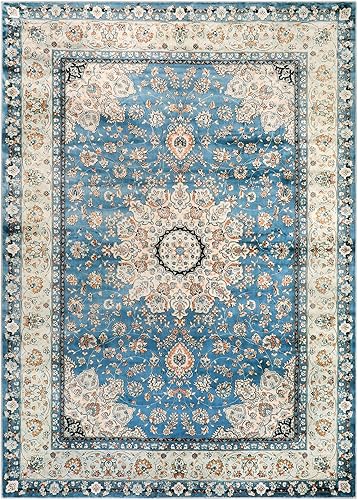 Miniatura 9 de Lahome Alfombra oriental con medallón floral  Alfombra grande de 5 x 7 pies, color azul, envejecida, antideslizante, lavable a máquina, alfombra de