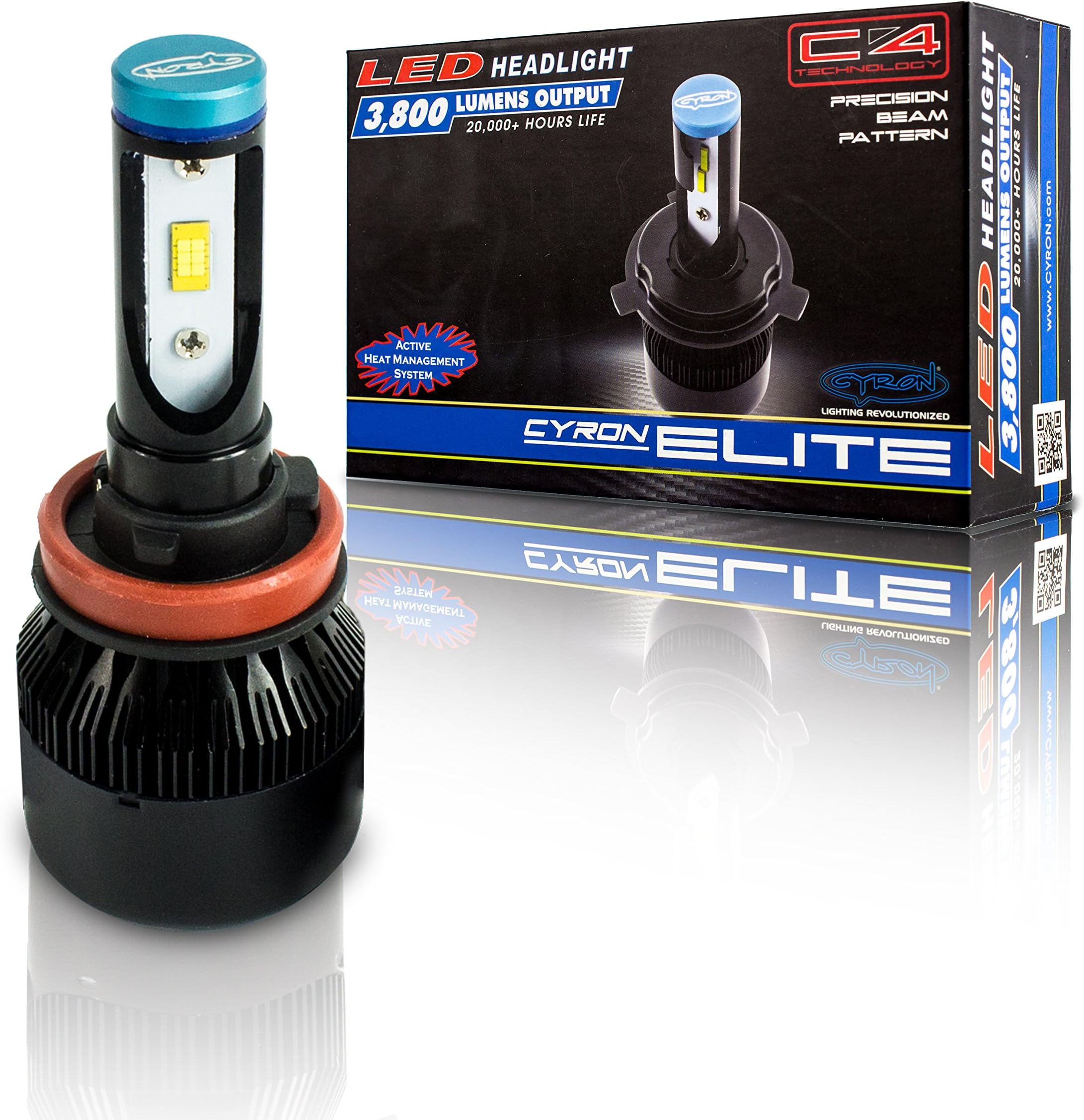 Cyron H11 H8 H9 Car LED Headlight Bulb ULTRA BRIGHT 36W 3800 Lumens 6000K Cool White, Integrated EMI & CANBUS Error Decoder Filter, Cyclone Heat Fan, IP21 Weather and Water Resistant, DIY Installation