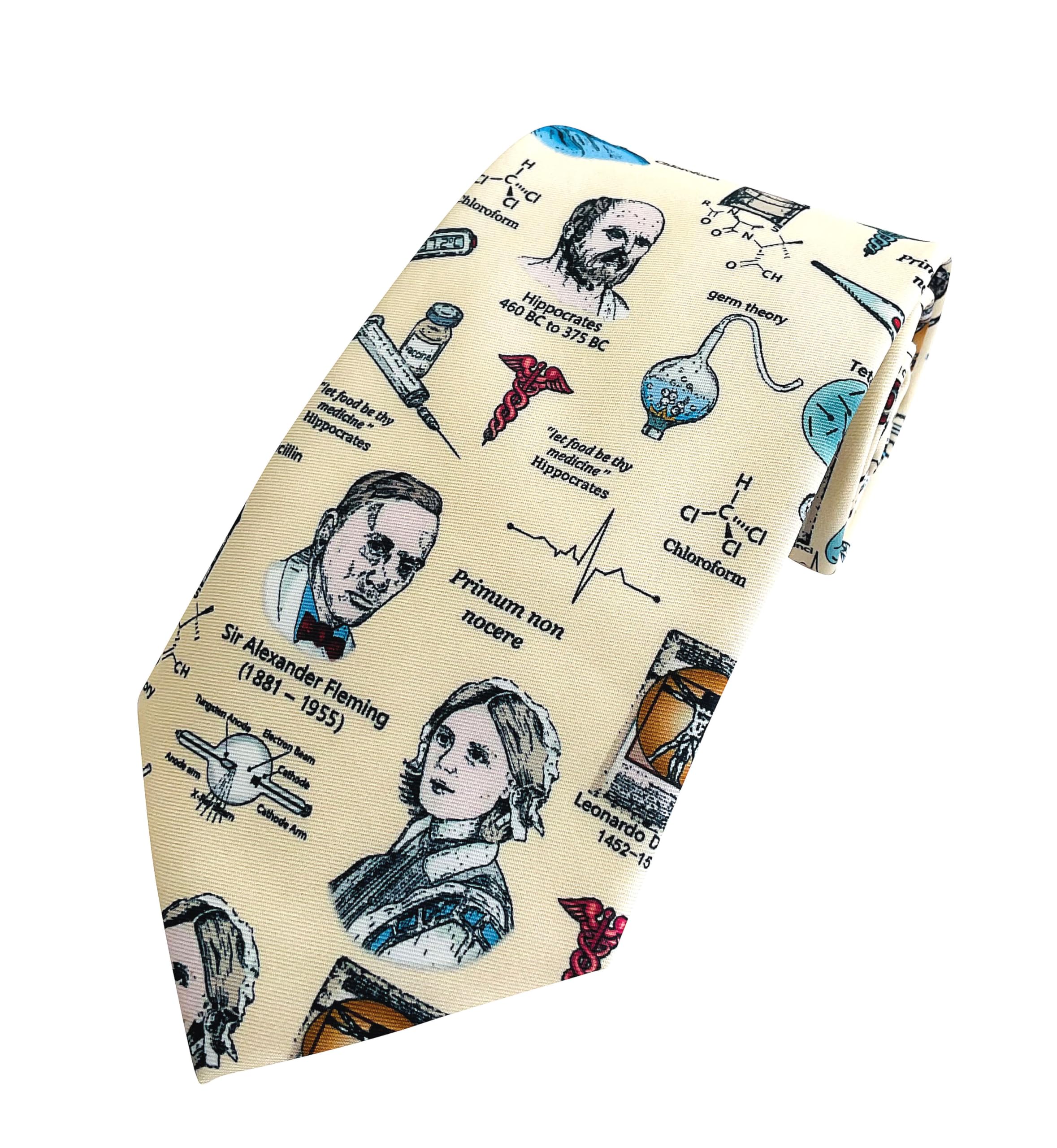 The Tie Studio History of Medicine Tie for Men – Novelty Medical Necktie – 100% Polyester – Doctor, Nurse, Student Gift – Available in Cream or Navy – Designed in London (Cream)
