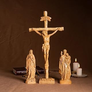 SET 2- Catholic Home Altar for family, Religious Catholic Statue, Wooden Religious Gifts, Jesus Crucifix,Housewarming,Christian Gift (Small)