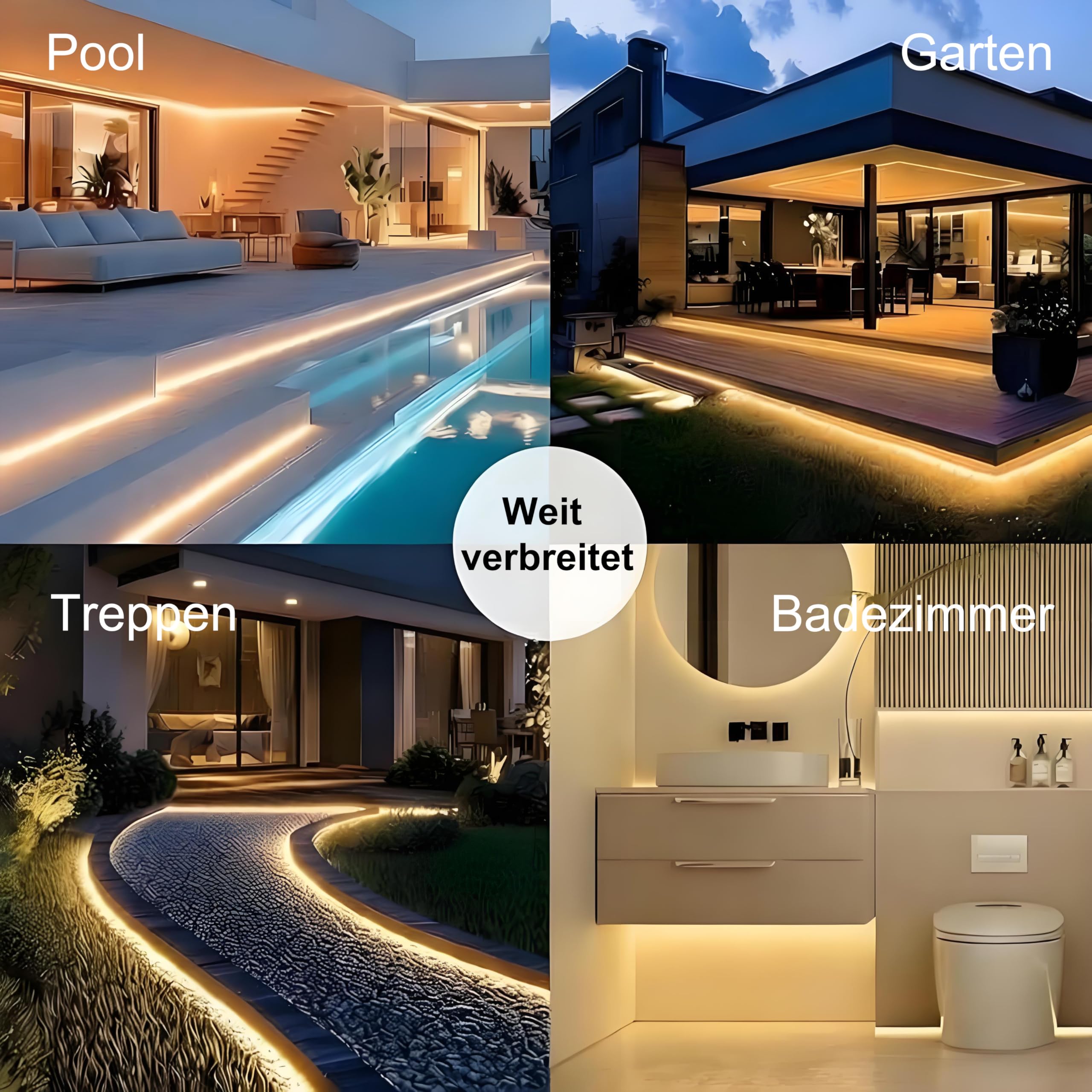 COB LED Streifen Aussenbereich 6M Warmweiß IP67 wasserdicht | Outdoor 24V dimmbar mit App&Fernbedienung,Außen Lichtband Selbstklebend, für Garten,Terrasse,Pavillon,Weg,Traufe Deko,Pool