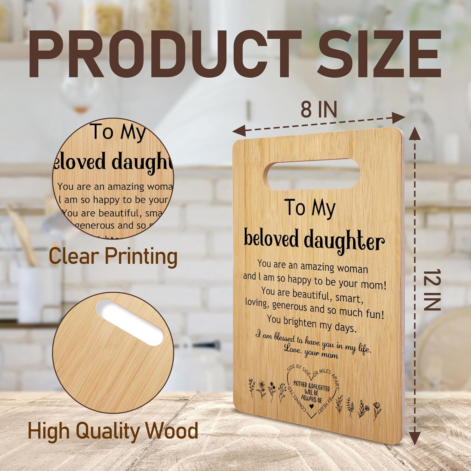 Gifts For Daughter, Recipe For A Special Bamboo Cutting Board Present, Mother's Day Birthday Christmas Gifts For Best Daughter From Mom, Home Kitchen Decorations, Wood Charcuterie Boards -56 - Image 2