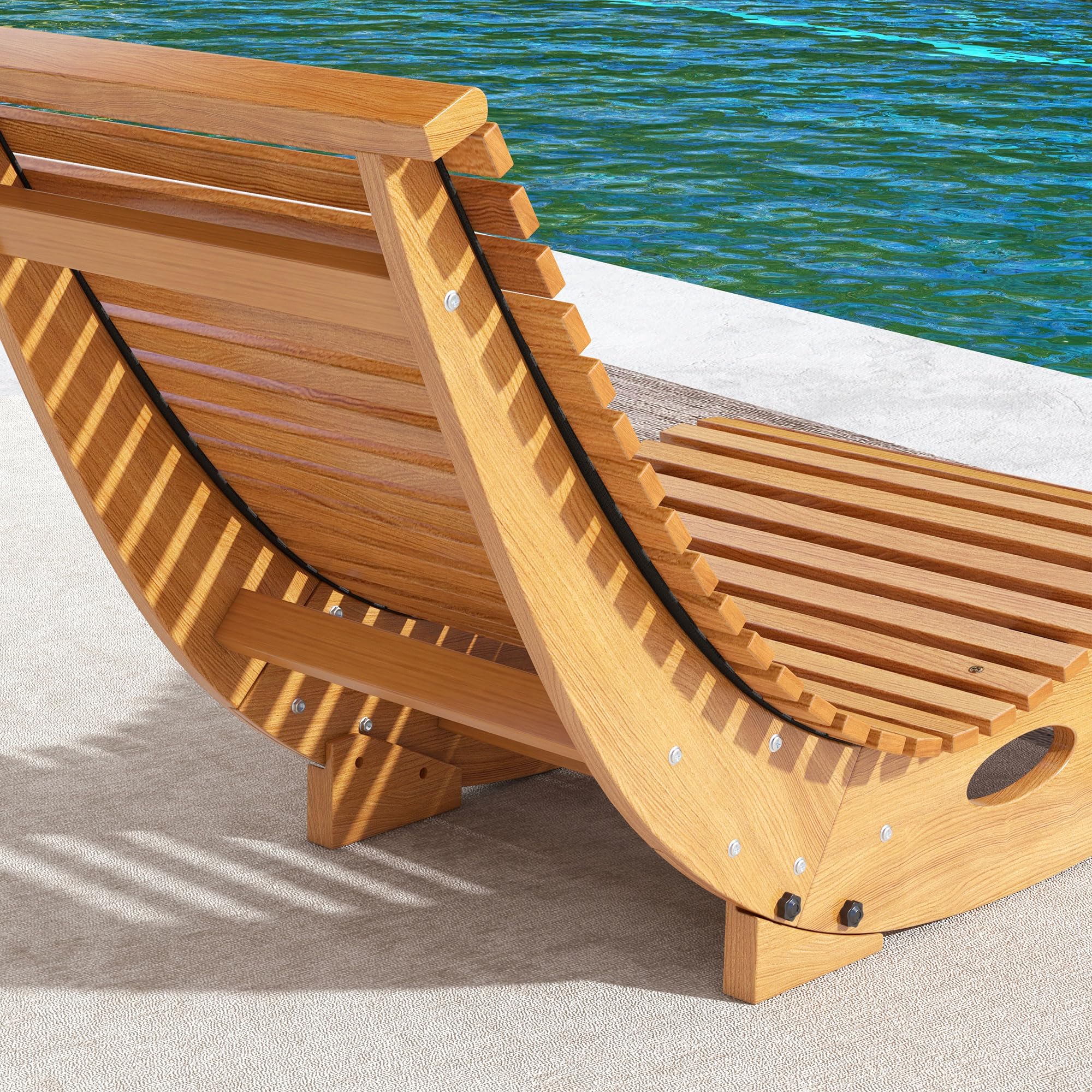 Silla mecedora para exteriores, silla mecedora de madera en forma de S con asiento de listones y respaldo alto, tumbona mecedora para patio, porche, patio trasero, jardín, teca 6