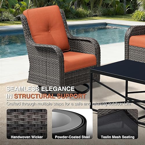 Miniatura 4 de Joyside Silla mecedora giratoria para exteriores para patio, mecedora de mimbre para exteriores con cojines de tela de olefina adecuada para porche