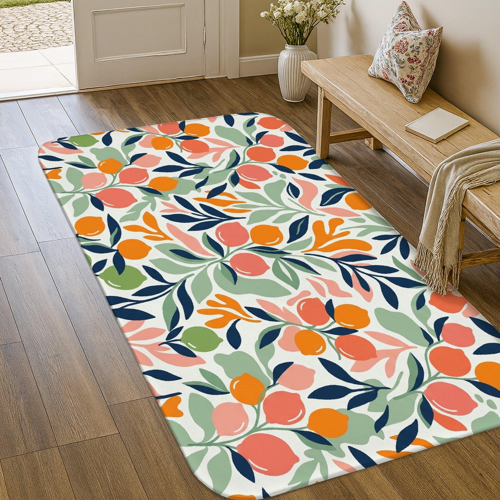 Tapis floral de porte rectangulaire moderne en éponge corail doux pour entrée 90x150 cm
