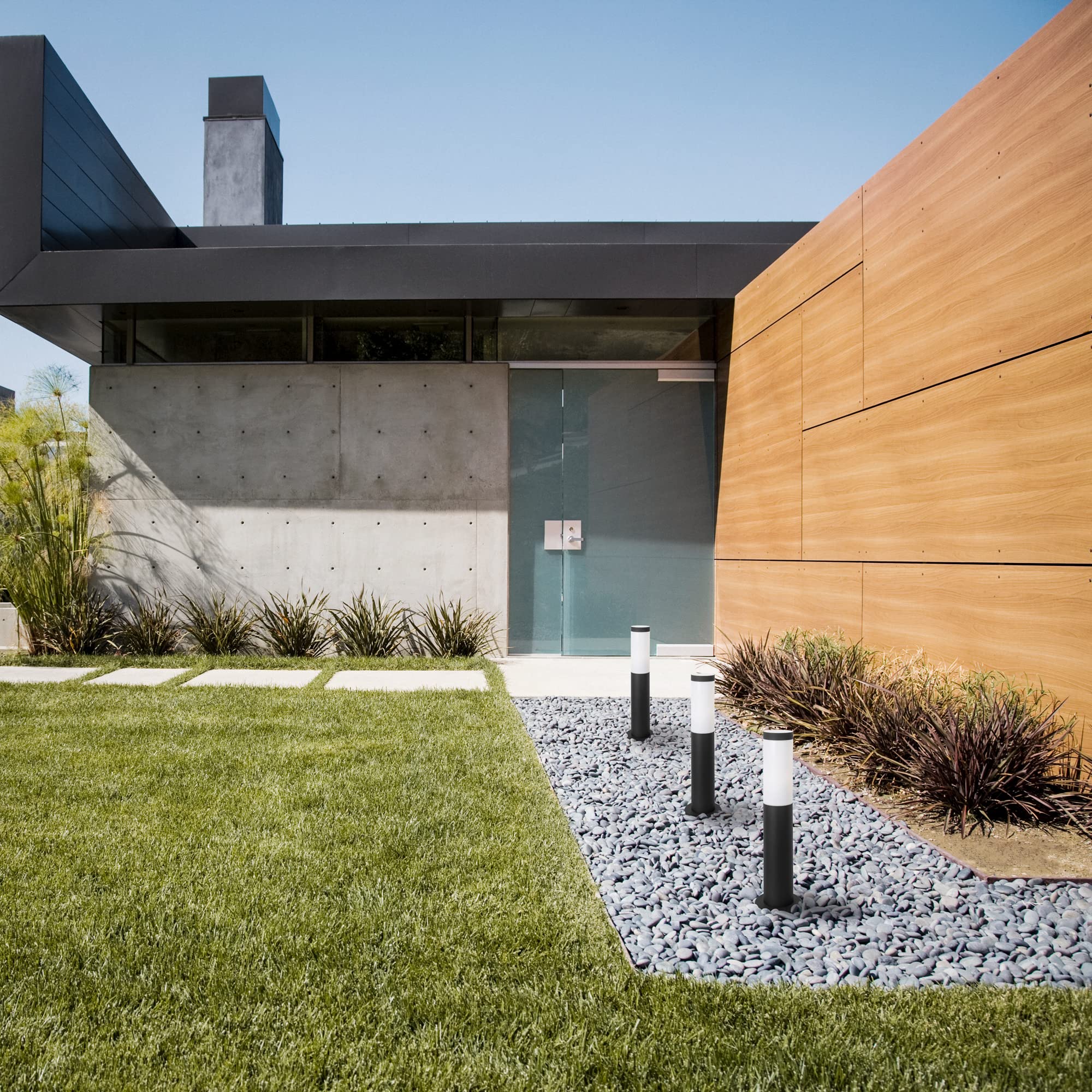 FORLIGHT Koral (4uds) Baliza Exterior para Jardín Resistente al Agua IP55. Poste de Luz para Sendero y Camino. Lámpara Bolardo de Acero Inoxidable Gris Urbano 23W. Farolillo Moderno Zonas de Paso