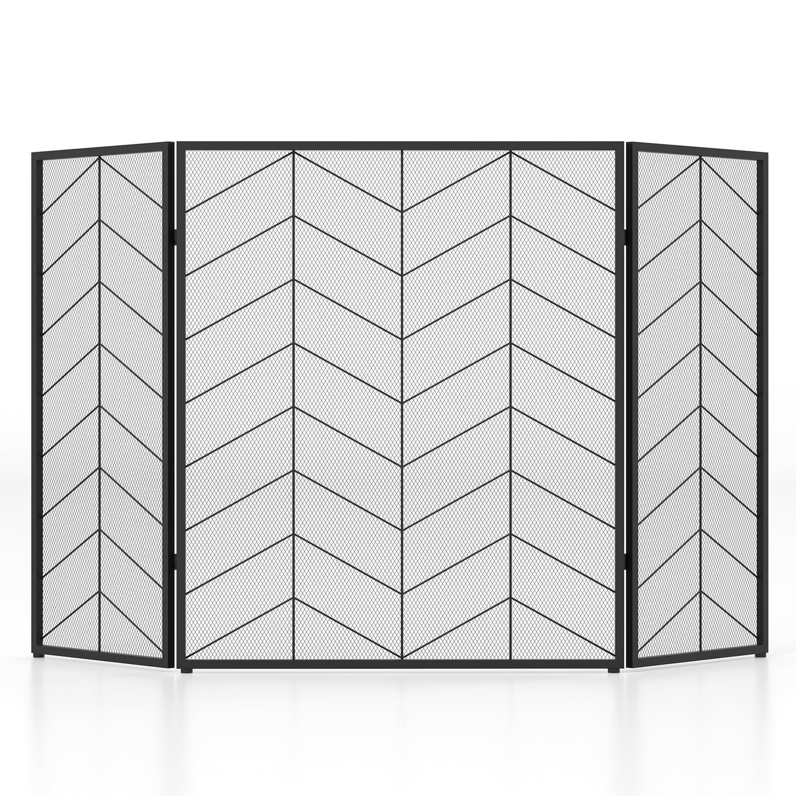 LIFEZEAL Pantalla Plegable para Chimenea, Pantalla para Chimenea de 3 Piezas 132 x 79cm, Cubierta antichispas para chimeneas Abiertas, Paneles para Chimenea de Hierro Forjado Macizo (Estilo 2)