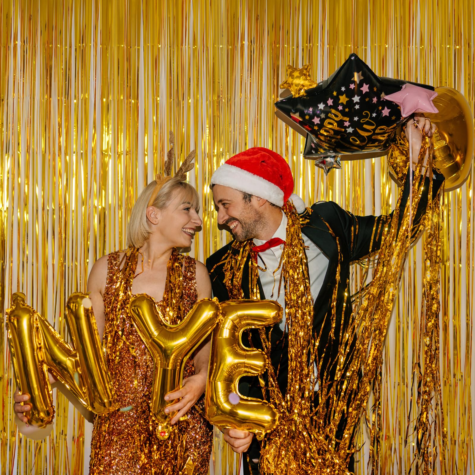 Amazon.com: Gold Tinsel Backdrop Curtains, Melsan 3.2 x 8 ft Gold Foil  Fringe Curtain Streamers for Birthday, Anniversary, Graduation & Photo  Booth, Pack of 2 : Electronics