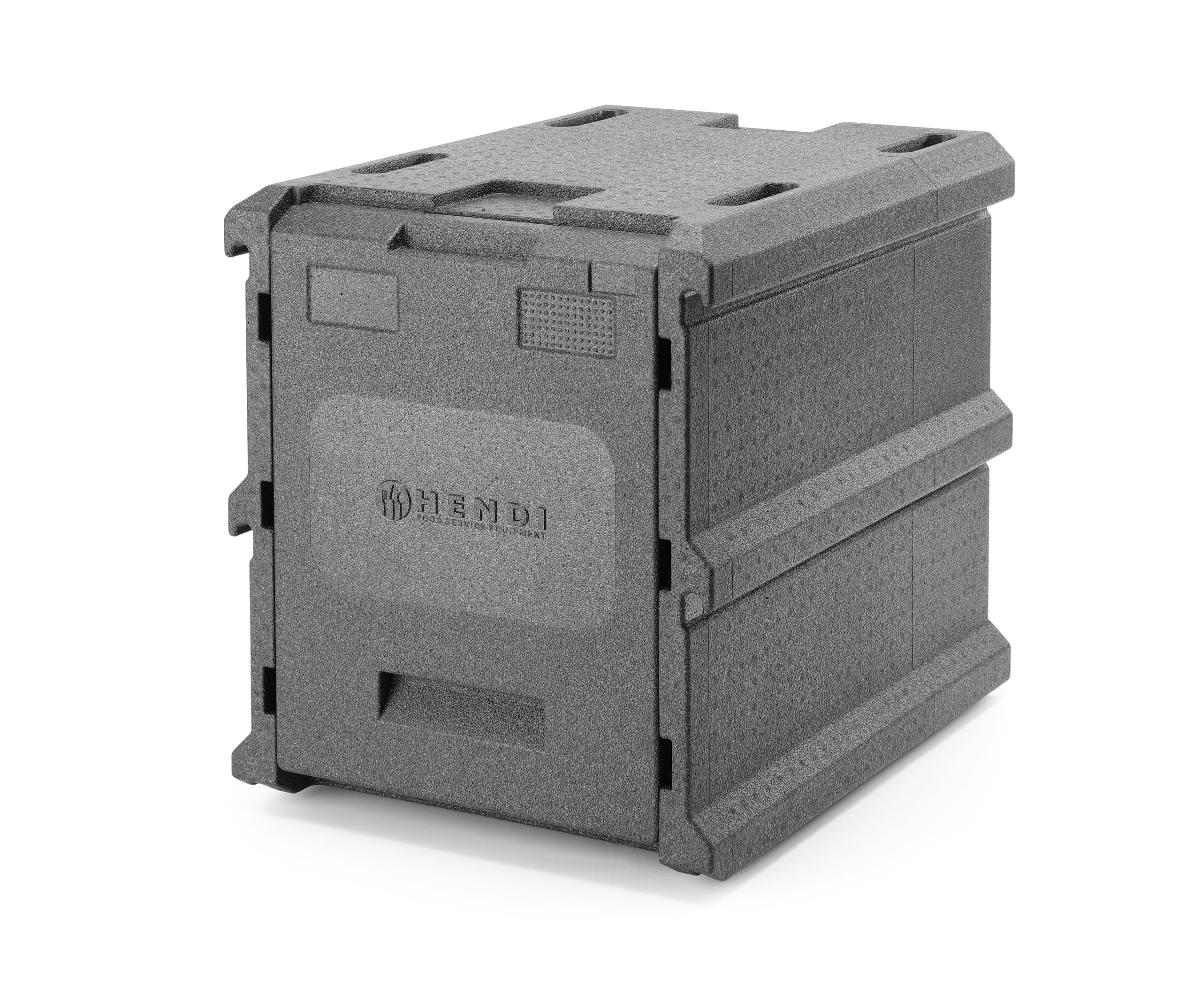 HENDI Caja Térmica Profesional para el Transporte de Alimentos Calientes y Fríos, Contenedor Isotérmico con Cierre Frontal y 9 Guías para Bandejas 600x400mm, Apilable, 540x700x(H)640mm, EPP