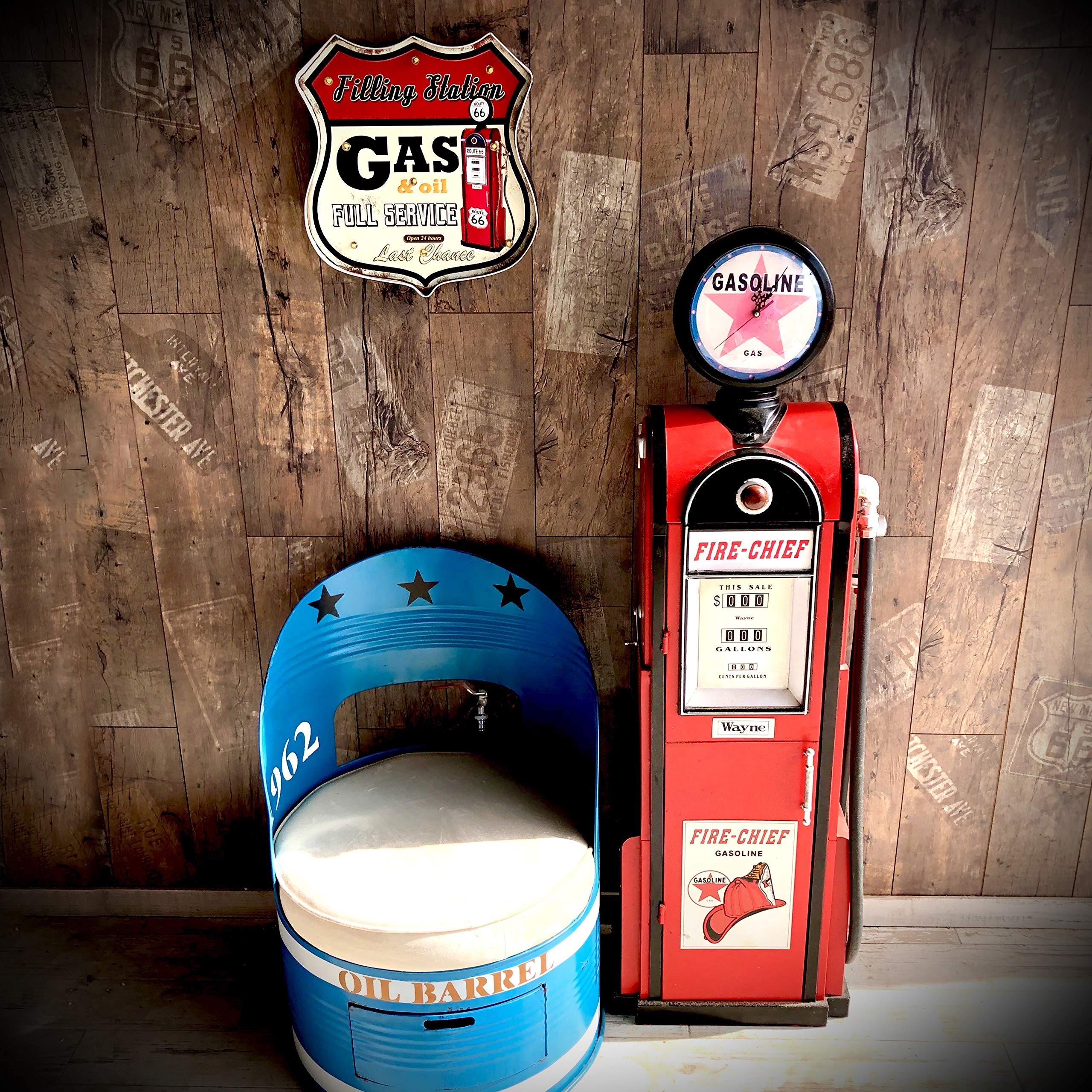 Garagen Deko Leuchtschild Retro-Schild Wandschild im Vintage-Stil LED Schild für Garage Dekoschild Zubehör für Wohnkultur 50er Jahre Haus Dekoration Retro Leuchtkasten Metallhandwerk - Zapfsäule