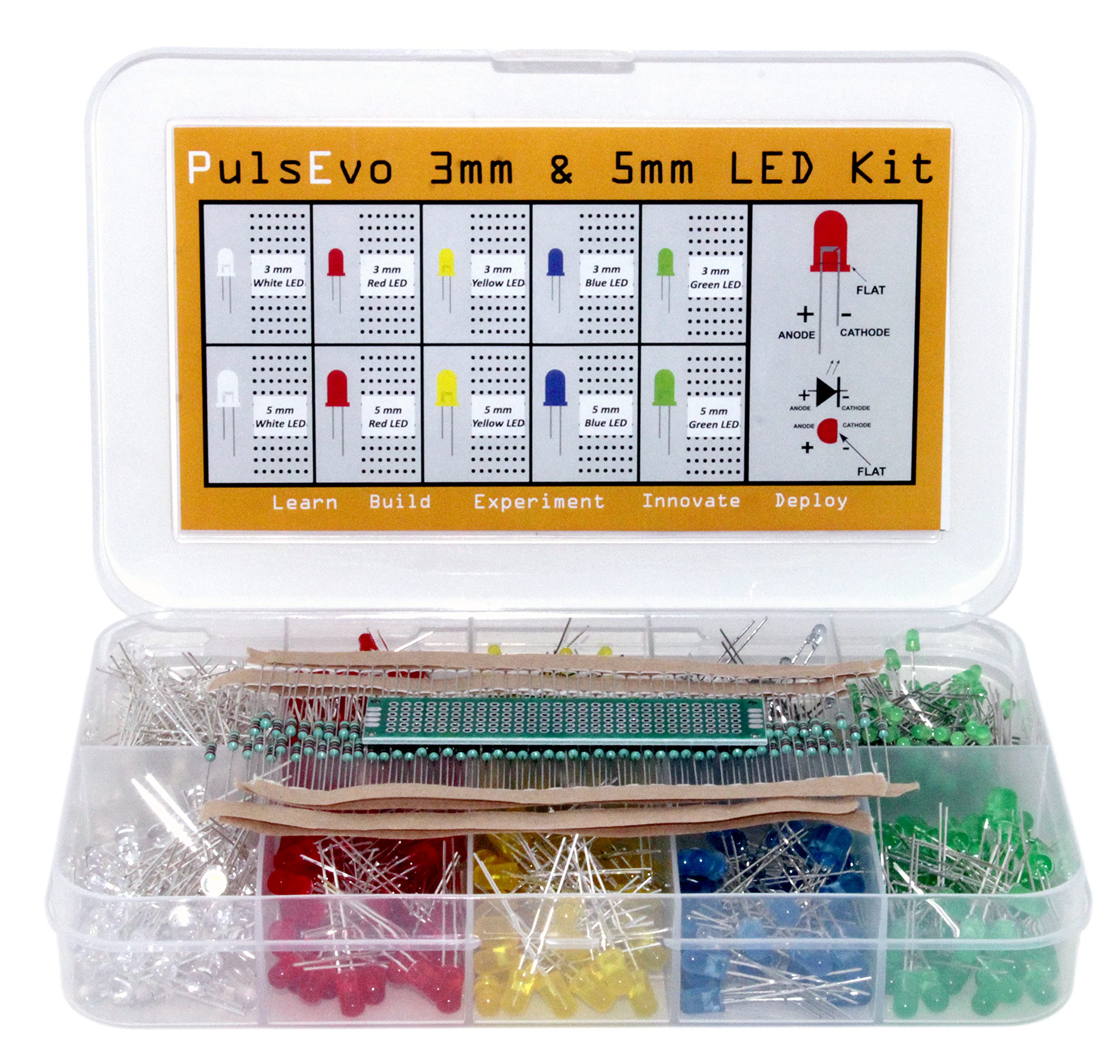 sunrobotics PulsEvo 3mm & 5mm Diffused LED (750 Pcs) Assortment Kit With Bonus PCB And 220 Ohm Resistors (B0946NVVN2) Amazon Price History, Amazon Price Tracker