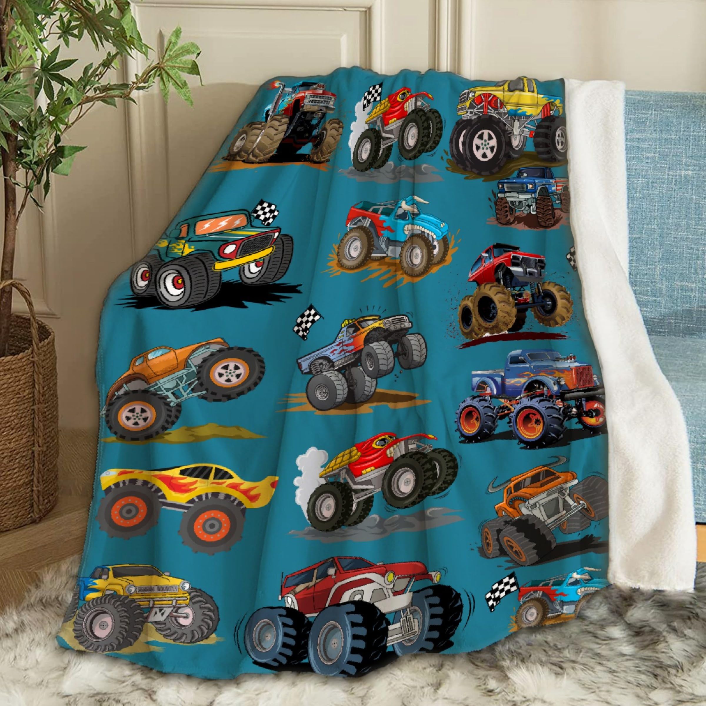Ottoy Mon-Ster Truck Blanket Gifts Mon-Ster Truck Soft Lightweight Blankets for Boys Girls Mon-Ster Truck Cozy Air-Conditioning Quilts Blanket Decor for Couch 50