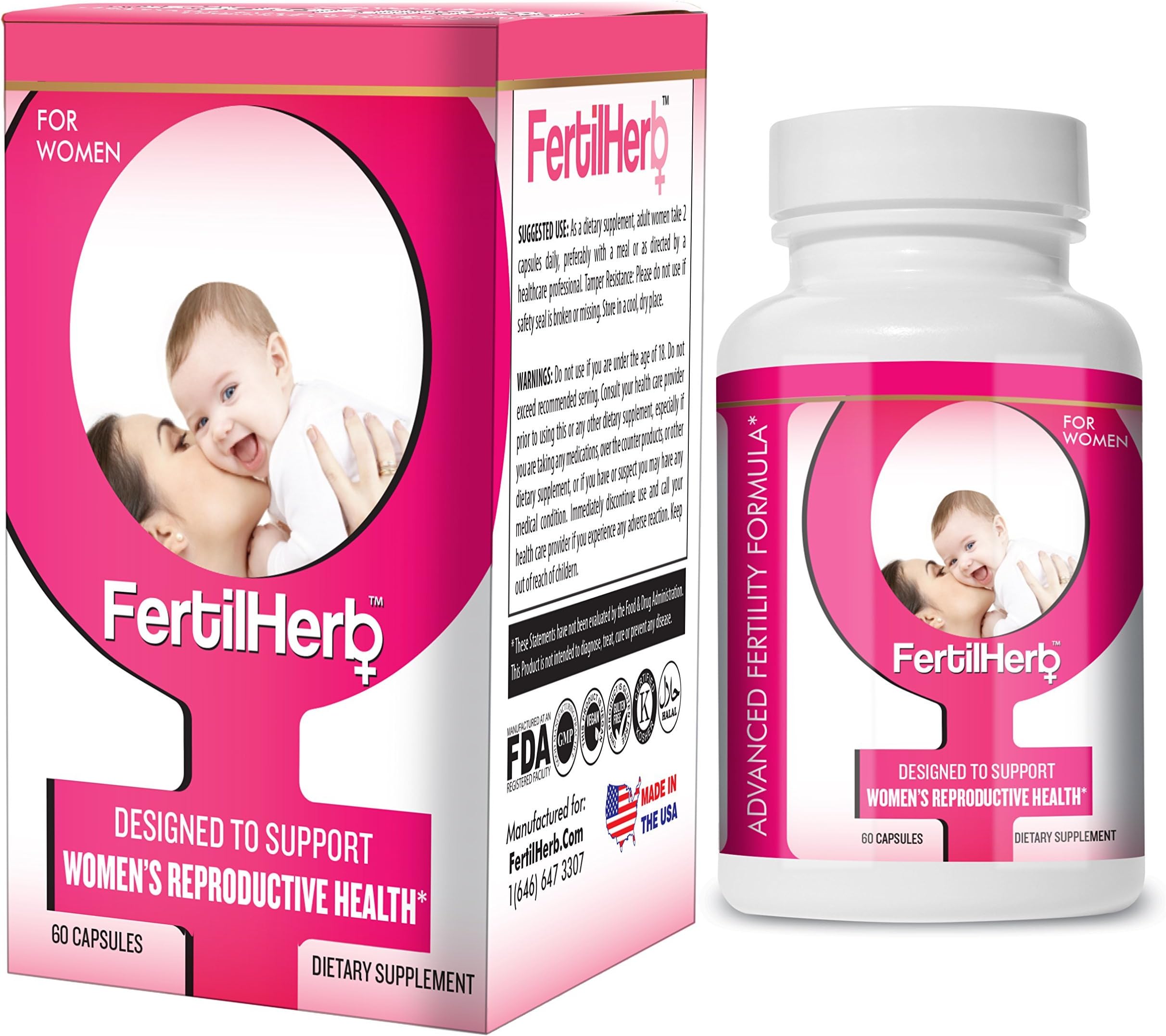 FertilHerbยฎ for Women Fertility Supplement | Doctor Recommended, All Natural, Antioxidants, Herbal Fertility Formula & Multivitamin for Women, 30 Servings Per Bottle