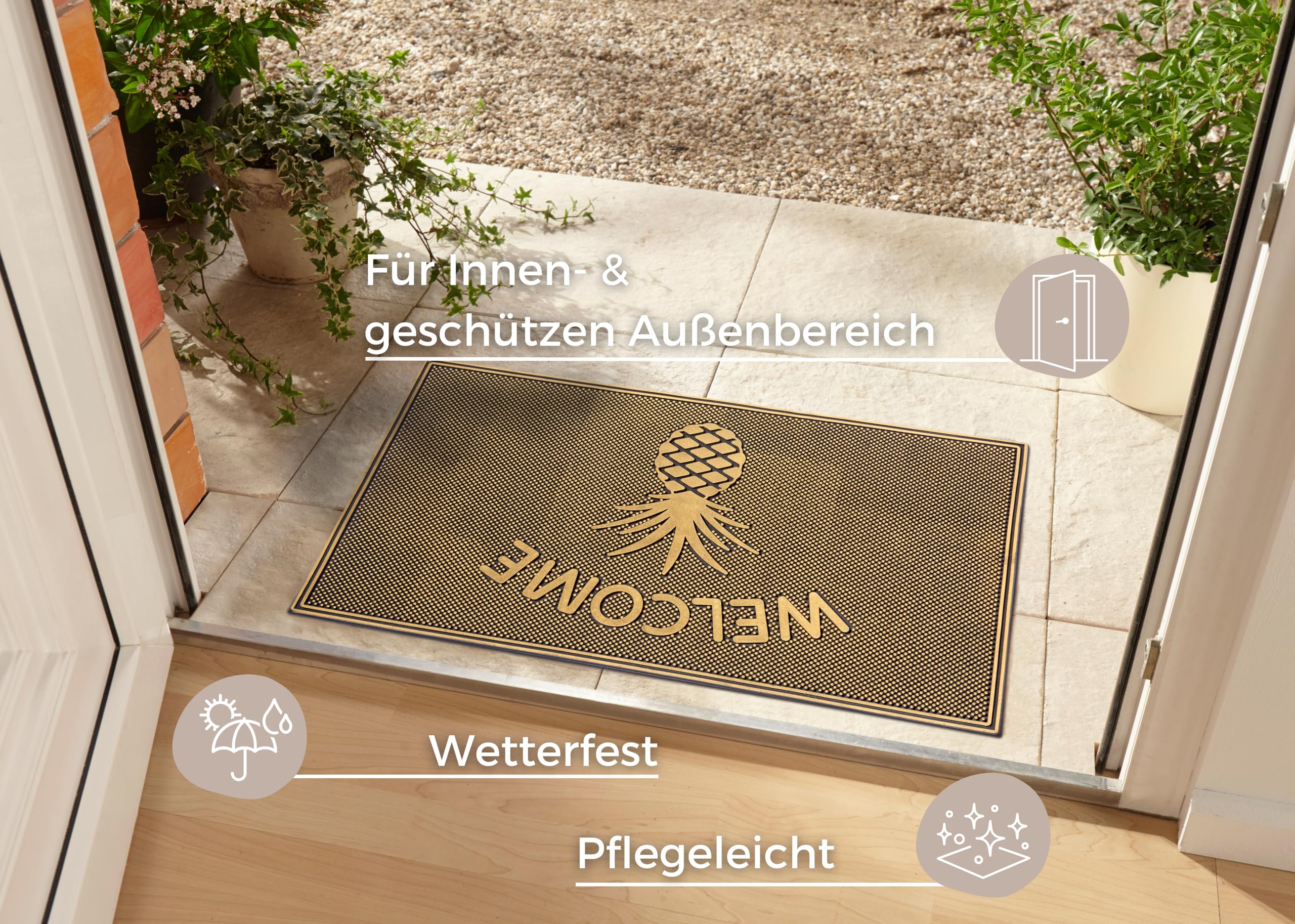Hanse Home Rubber Doormat for Indoor and Outdoor Use 45 x 75 cm, Doormat, Outdoor Dirt Trapper Mat, Welcome, Pineapple Design - Image 2