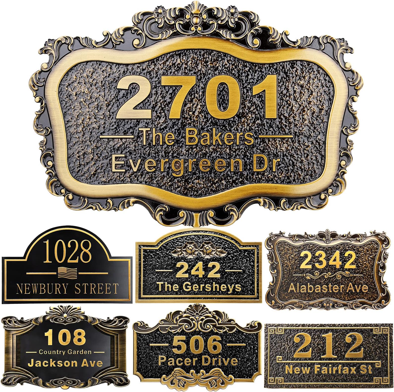 Personalized House Address Plaque 12" Cast Numbers for Outside Custom Street Name Address Sign Plate Vintage for Mailbox Door Room Classic Wall Outdoor Antique Brass