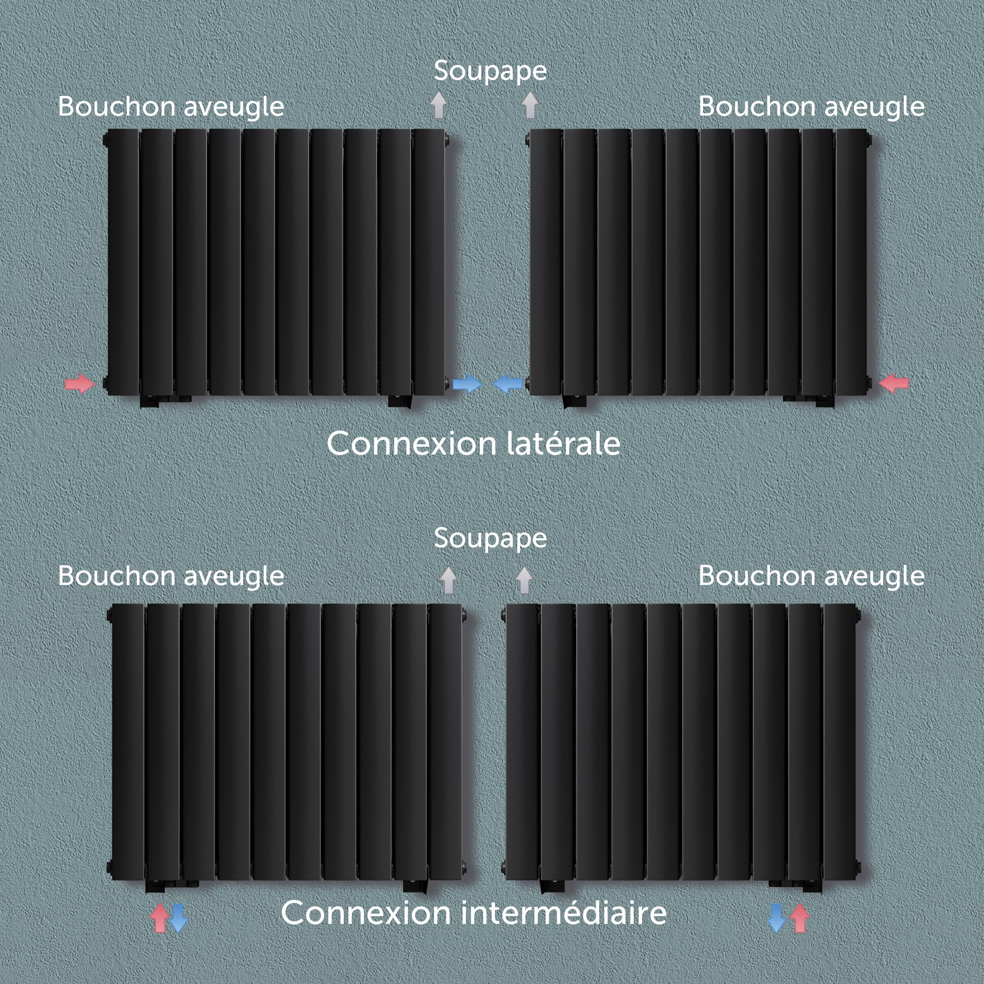 doporro Radiateur pour Chauffage Central Eau Chaude 180x46cm Vertical | Panneau Double Couches, Noir-Gris, Salle de Bain, FV