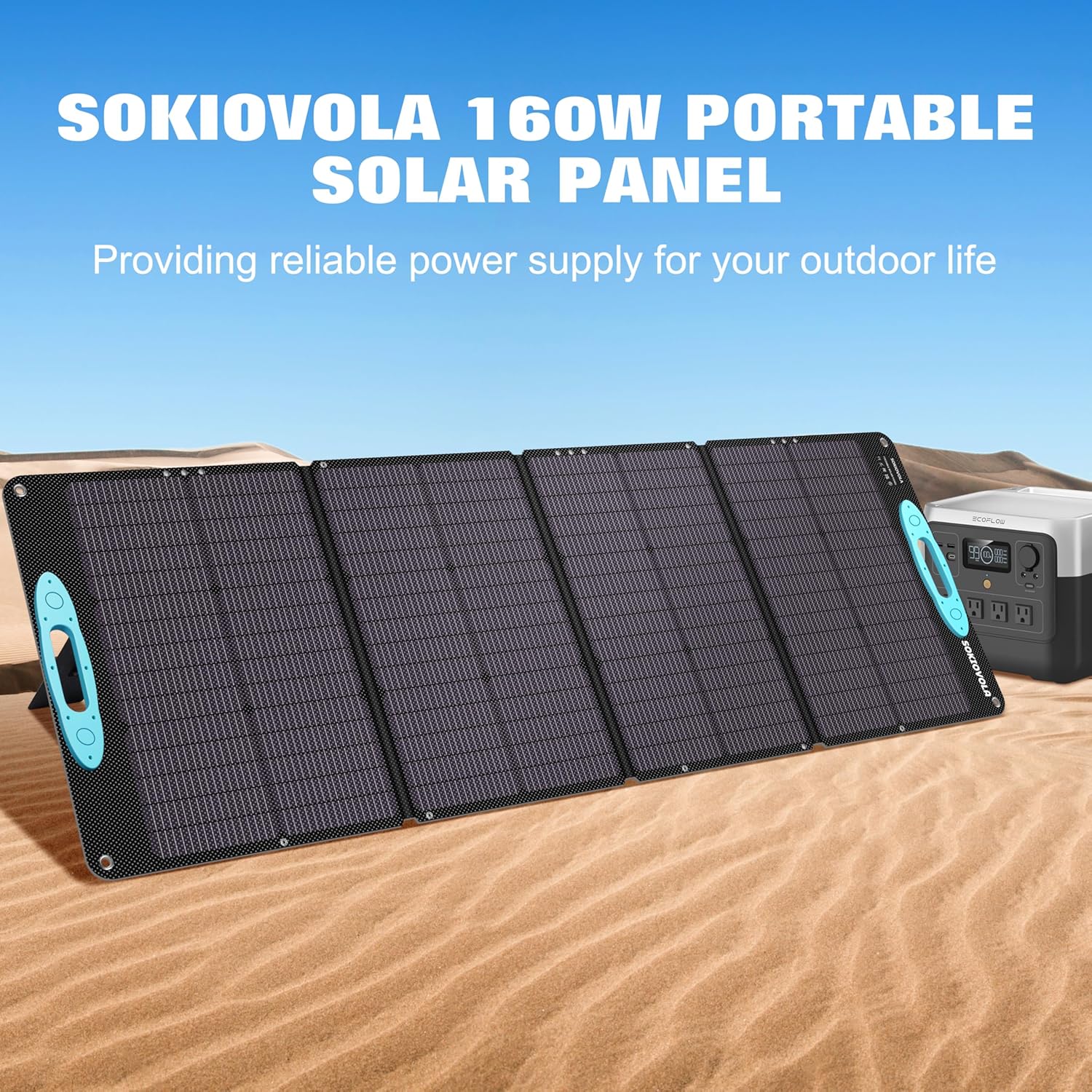N-Type 16BB 160W 18V Portable Solar Panels for Power Station,25% High Conversion Efficiency ETFE Foldable Solar Panel Charger with Adjustable Kickstand Solar Panel for Camping Outdoor RV