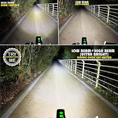 Miniatura 6 de BRIVIGA Juego de luces LED recargables por USB de 1500 lúmenes, potente faro delantero y trasero para bicicleta, batería de 4800 mAh con banco de