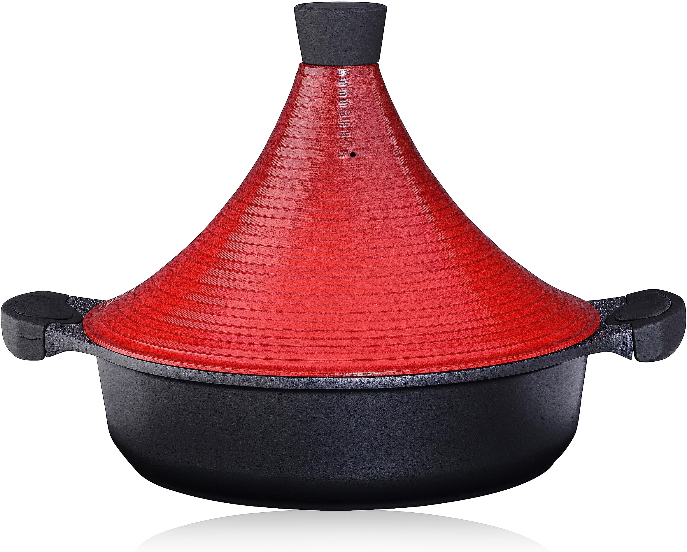 Tagine Pot Moroccan for Cooking | Induction | Self Basting Lid 28cm / 4.1Litre | Large | Greblon Non Stick Chemical Free | Traditional Tender Slow Cook Tajin Casserole Pan (BURGUNDY)