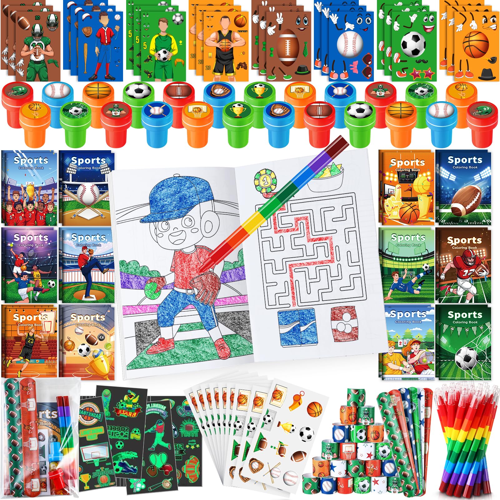 BenLouis 192Pcs Sports Party Favors Football Basketball Soccer Baseball Party Coloring Books Set Bulk for Kids Sports Themed Party Team Gift Goodie