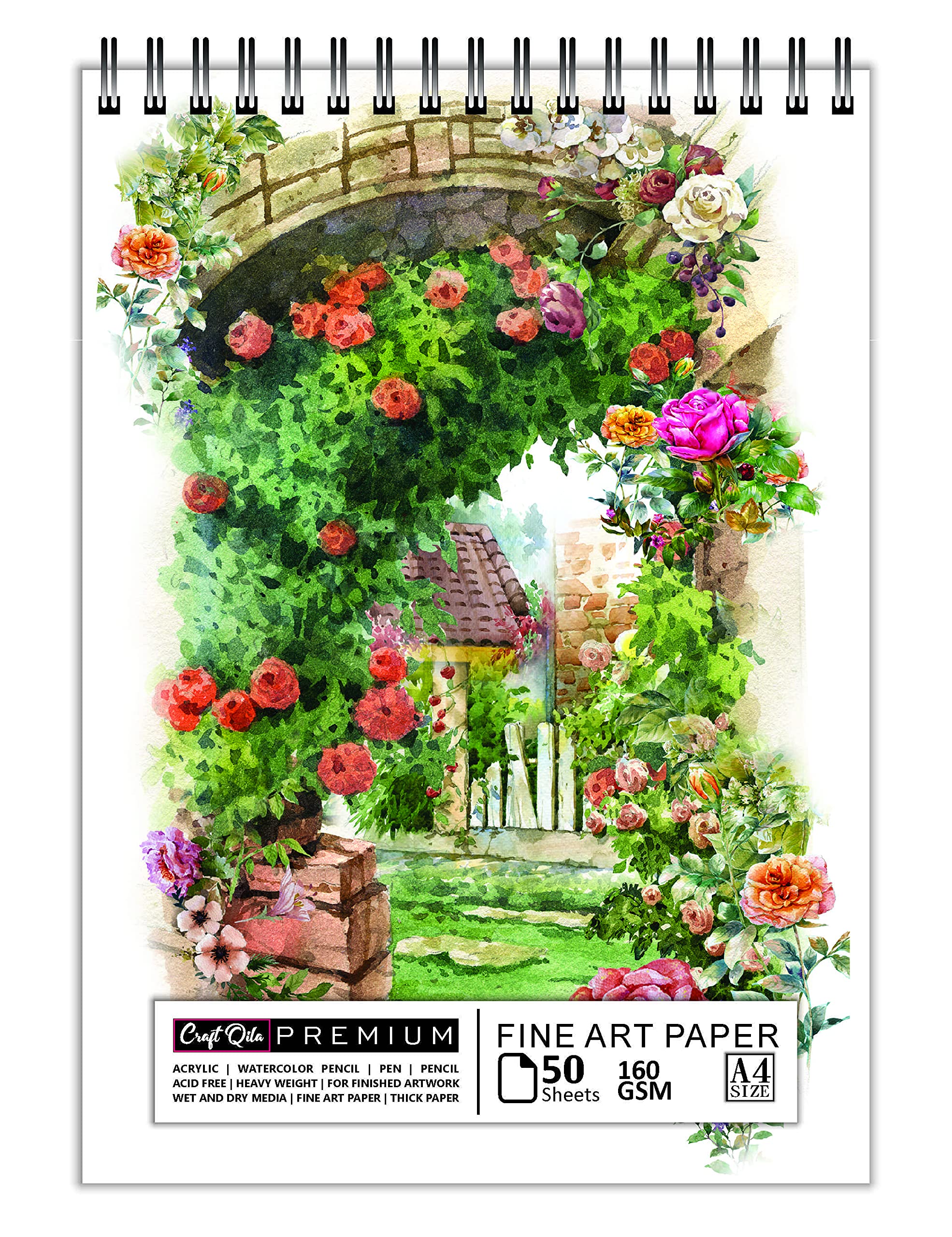 Craft Qila Paper Flowers Watercolor Painting (50 Sheets, 100 Pages) A4 Sketchbook | Top Spiral-Bound Sketchpad For Artists | Professional Grade Drawing And Sketchbook (B097YRB9QY) Amazon Price History, Amazon Price Tracker