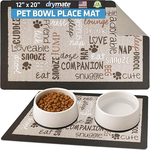 Miniatura 100 de Drymate Mantel individual con tazón para mascotas, tapete de alimentación de alimentos para perros y gatos, tela absorbente, respaldo impermeable