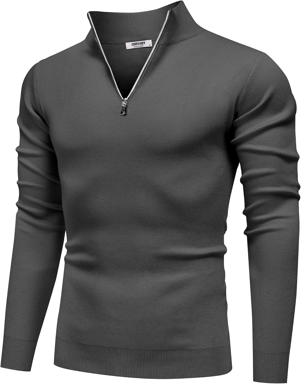 COOFANDY Heren Trui met Kwart Rits, Gebreide Coltrui met Lange Mouwen Slim Fit voor Winter Lichtgrijs XL