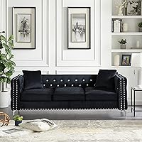 Vista 29 de mikibama Juego de 2 sofás de terciopelo para sala de estar, 2 sofás de 3 plazas con botones, modernos sofás tapizados de 3 asientos con adornos