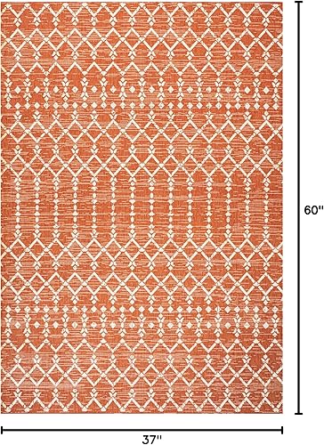 Miniatura 2 de JONATHAN Y Moroccan Geometric Indoor Outdoor Area Rug 3X5 Orange/Cream, Ourika Textured Weave for Backyard, Patio, Porch, Easy-Cleaning, High