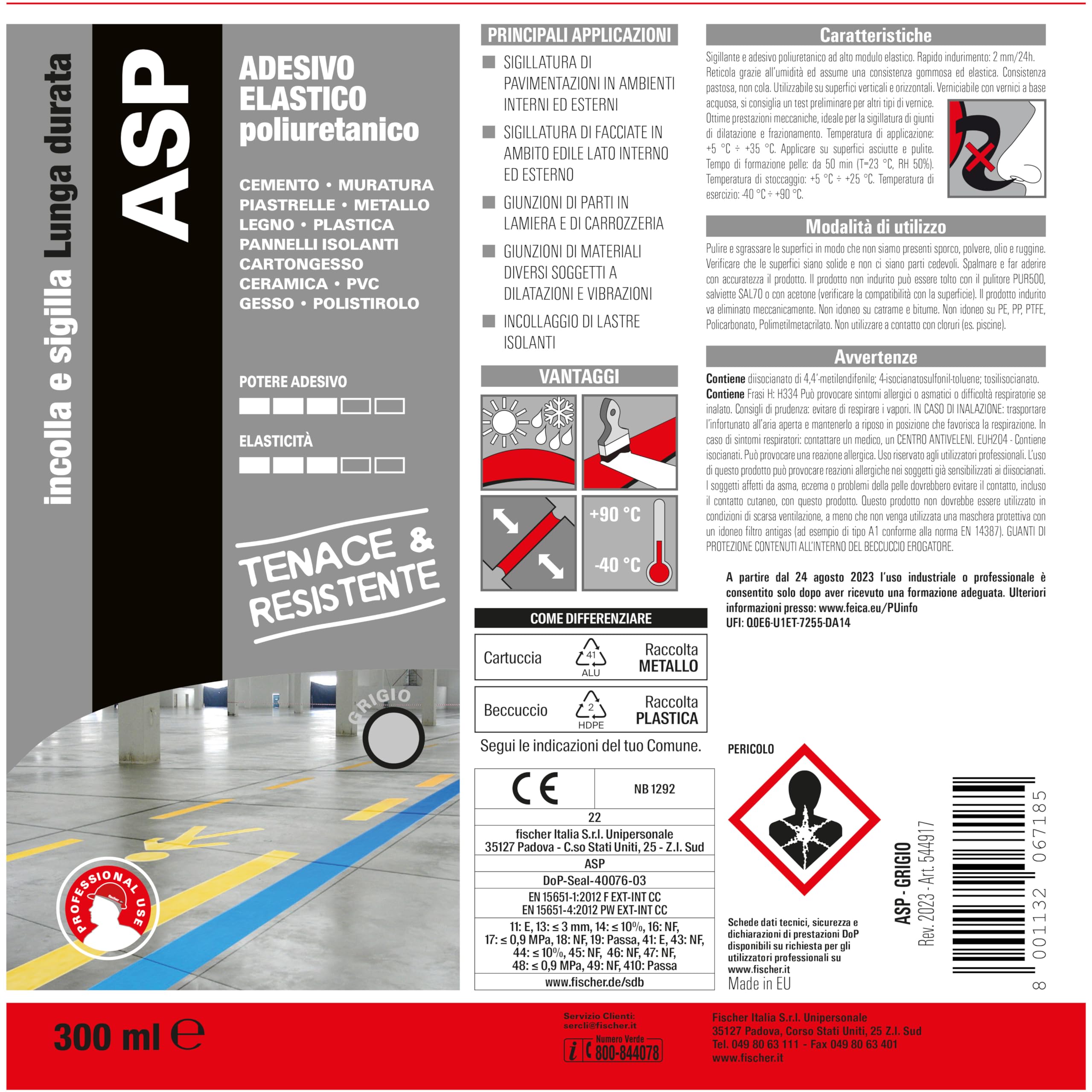 Fischer ASP Grigio Adesivo Sigillante per Giunti 300 ml