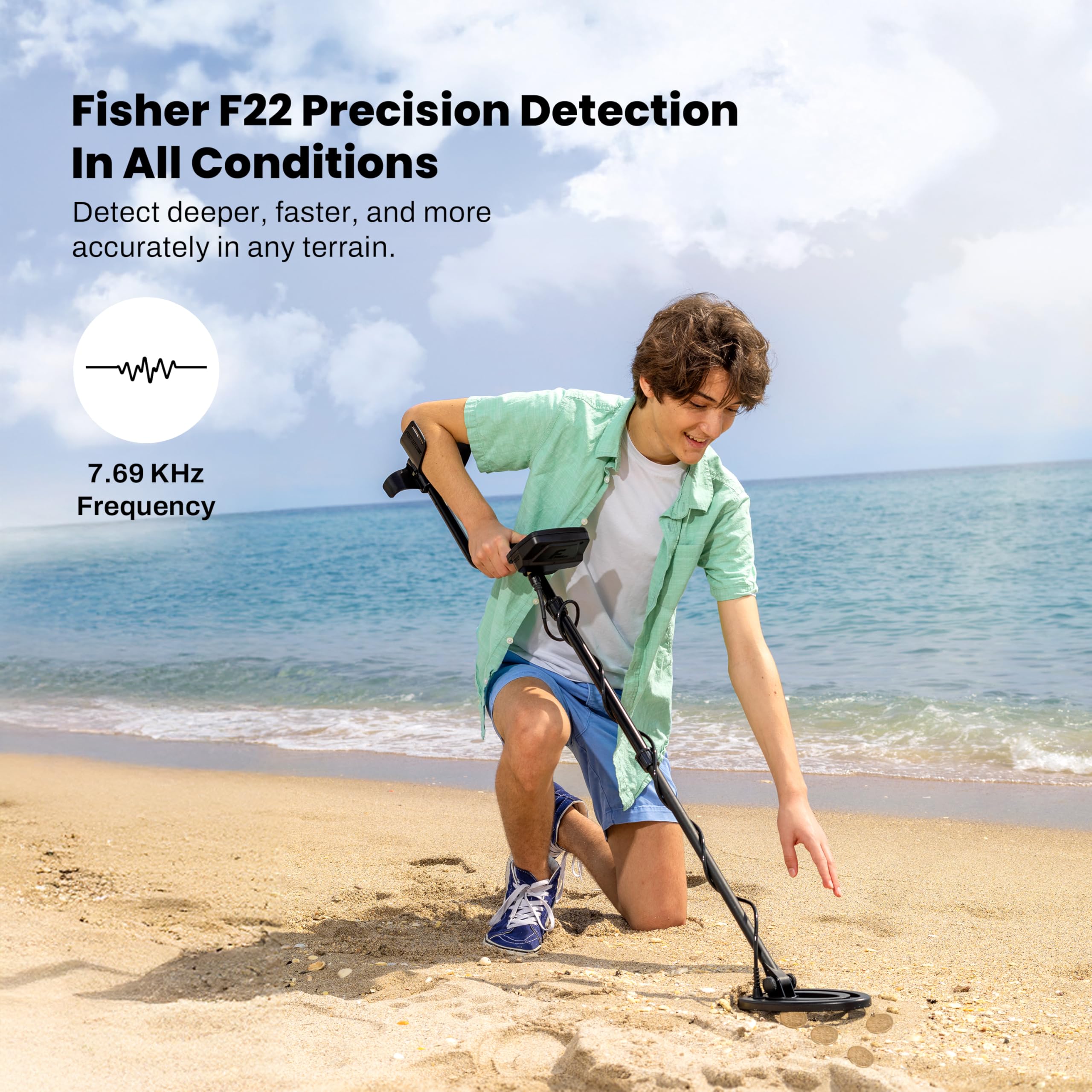 Fisher F22 Détecteur de métaux résistant aux intempéries bobine 22,9 cm haute sensibilité recherche profonde
