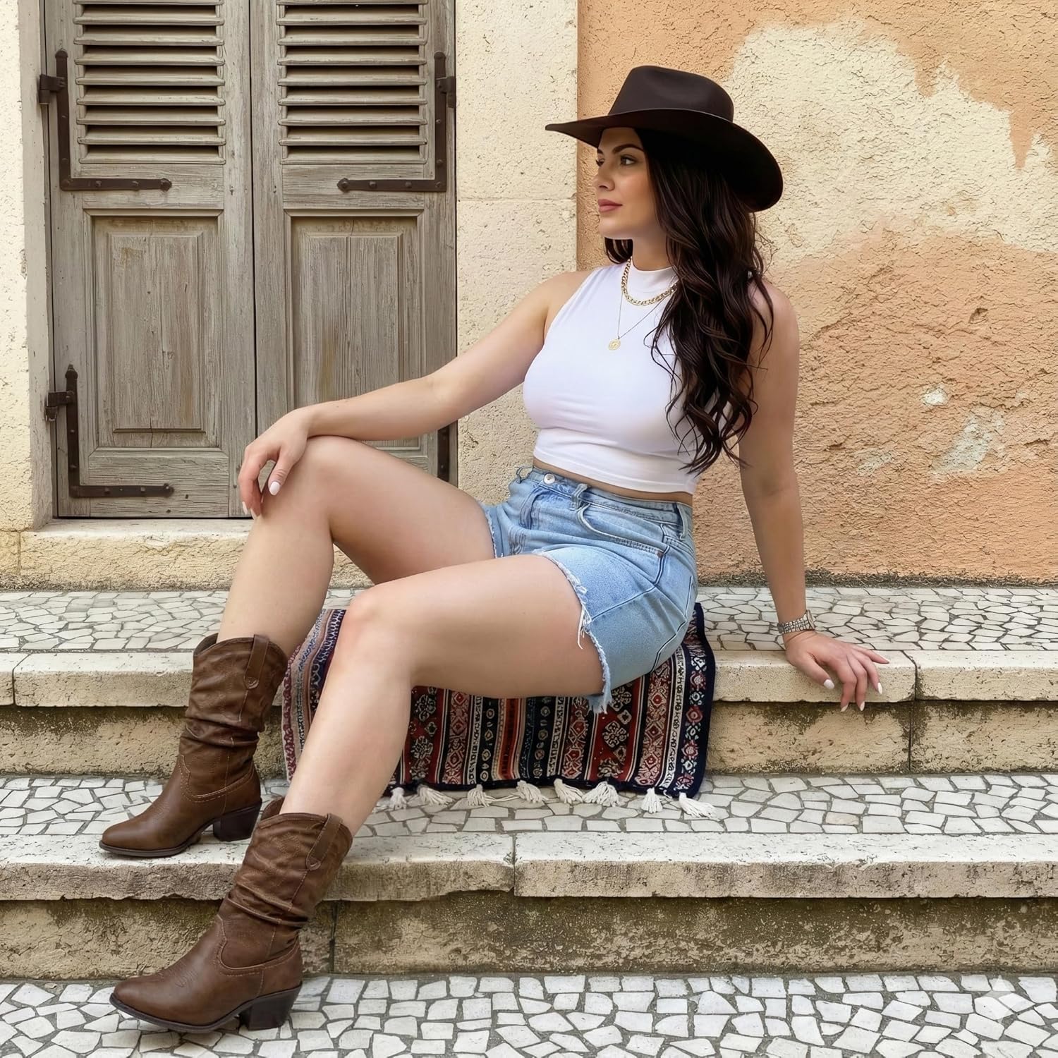 SheSole Women's Wide Width Cowboy Boots with Pull-Up Tabs - Easy On/Off, Almond Toe & Stable Heel for All-Day Comfort, Wide Calf Western Fashion