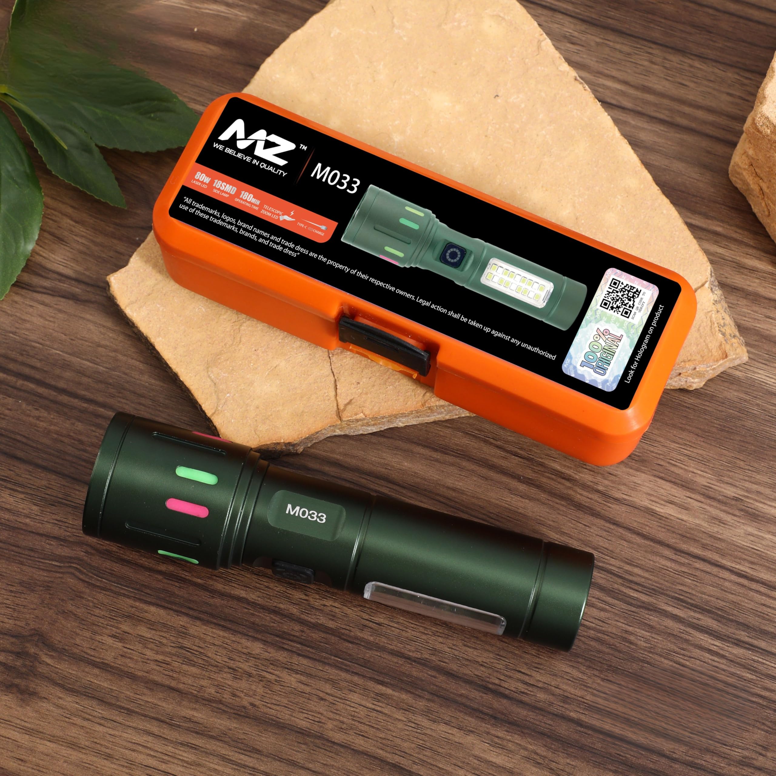 MZ M033 (Rechargeable LED Metal Torch) Zoomable 80W with 6 Modes