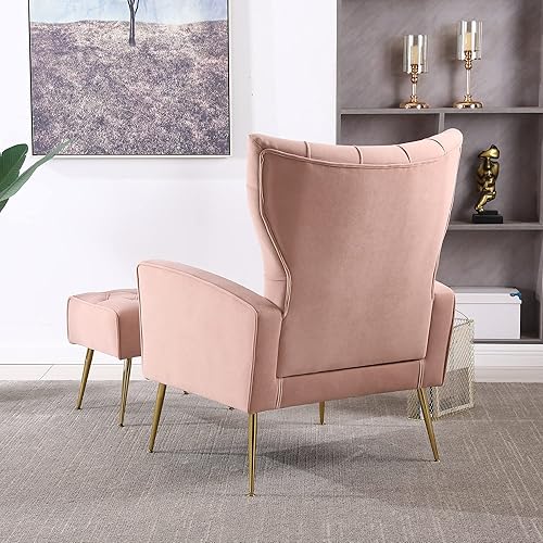 Miniatura 4 de Yoluckea Silla decorativa moderna con otomana, juego de silla de sala de estar de terciopelo y reposapiés, silla con brazo tapizado copetudo, cómoda