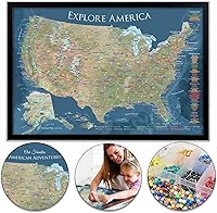 Vista 1 de GEOJANGO National Parks Push Pin Map with Terrain, USA Interstates, All NPS Sites, Landmarks, Highest Peak by State - Voyager Edition - Framed Map