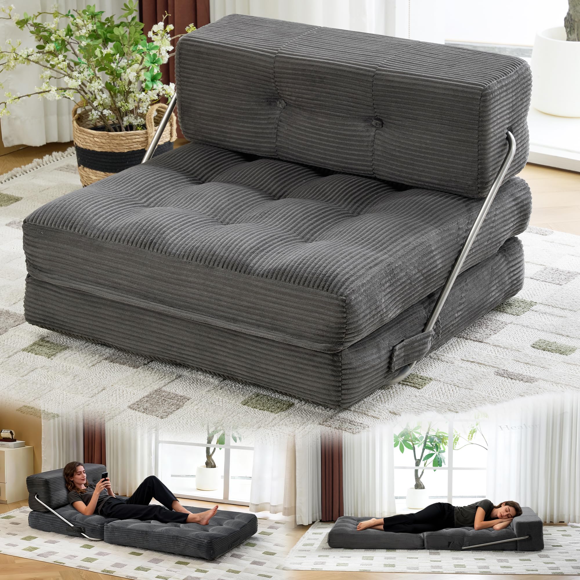 Mingone 3-in-1 Schlafsessel, Boneless Couch mit Bettfunktion Grau