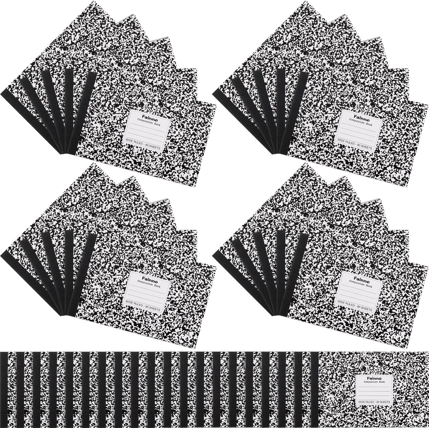 Fainne 20 Pieces Composition Notebooks 80 Pages Half Size Wide Ruled 4-7/8 x 7-1/2" Composition Books 11/32" Spacing Assorted Primary Covers Bulk(Black,Snowflake)